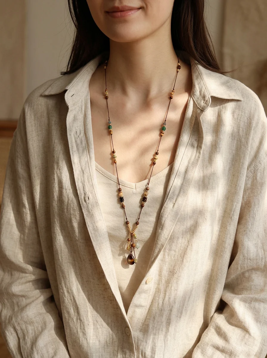 Natural Stone Beaded Long Necklace - Image 2