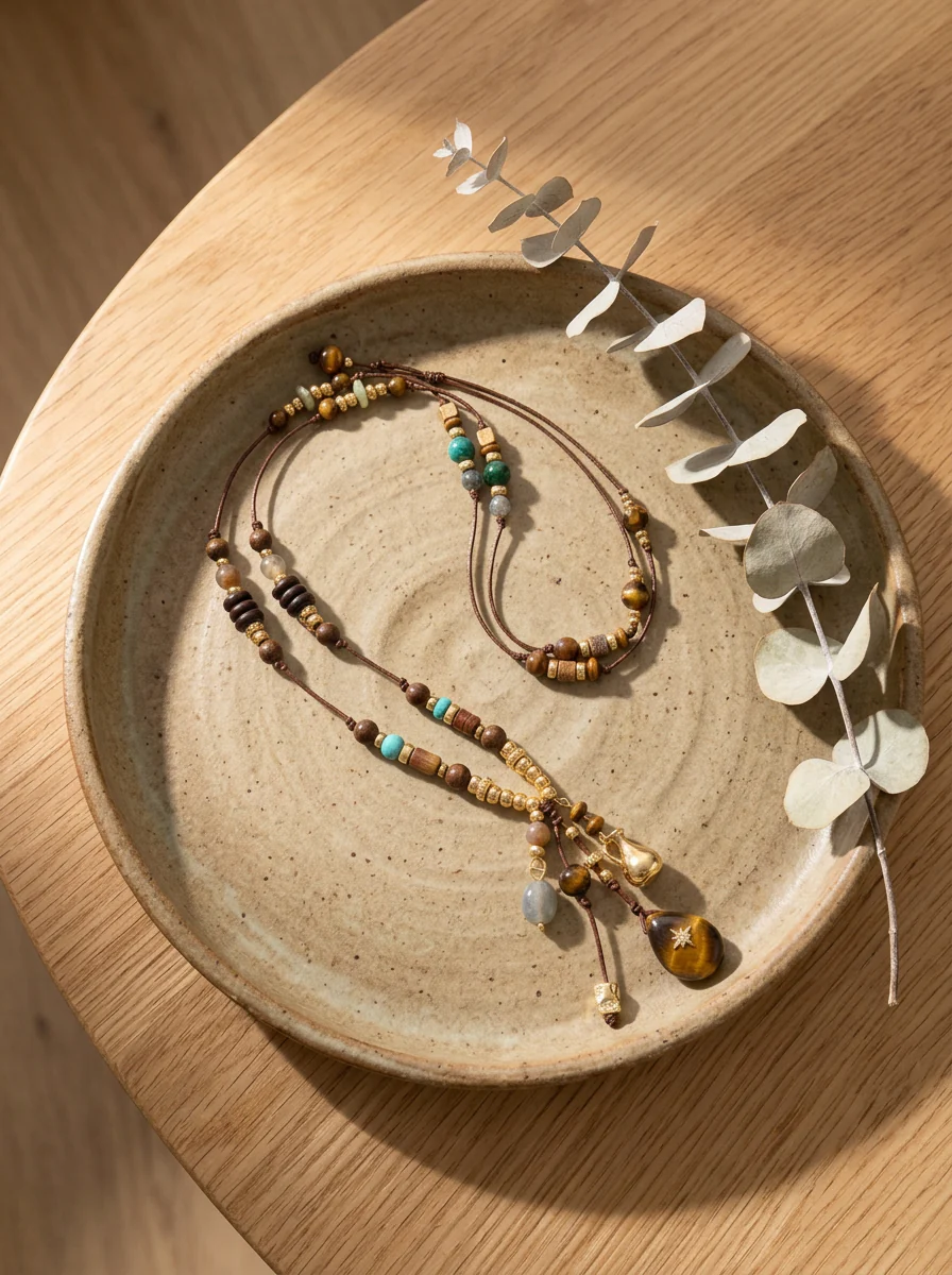 Natural Stone Beaded Long Necklace - Image 3