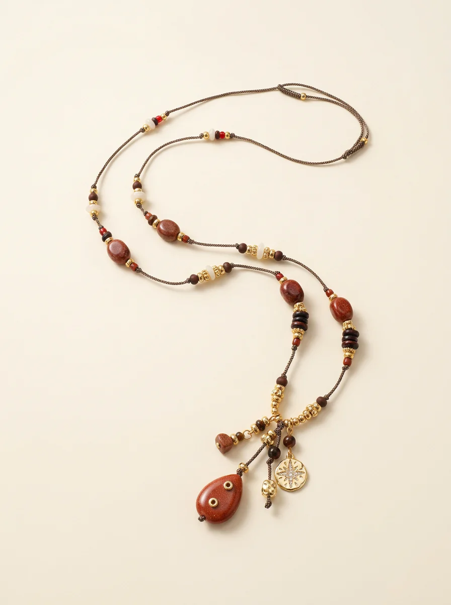 Natural Stone Beaded Long Necklace - Image 4