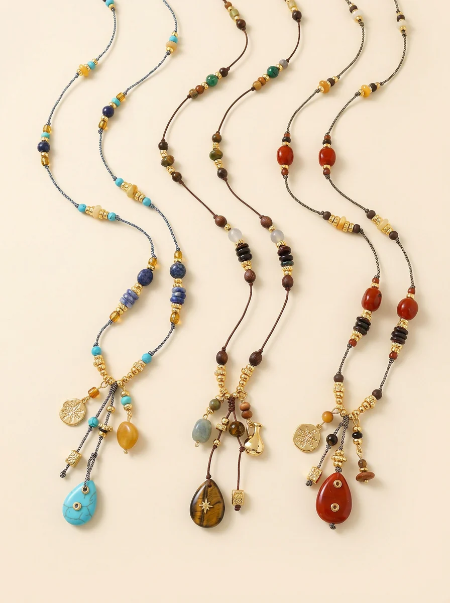 Natural Stone Beaded Long Necklace - Image 8