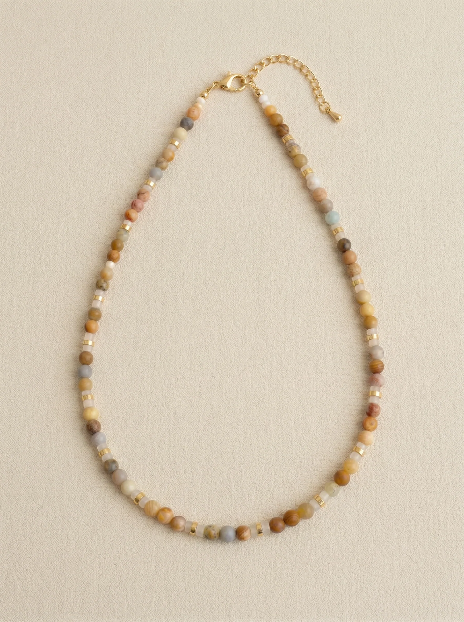 Handmade Natural Stone Beaded Necklace with Moon Pendant - Image 5