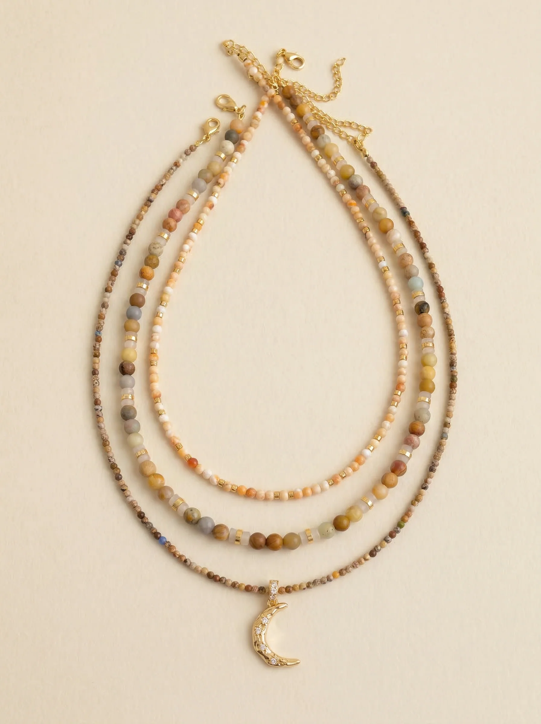 Handmade Natural Stone Beaded Necklace with Moon Pendant - Image 9