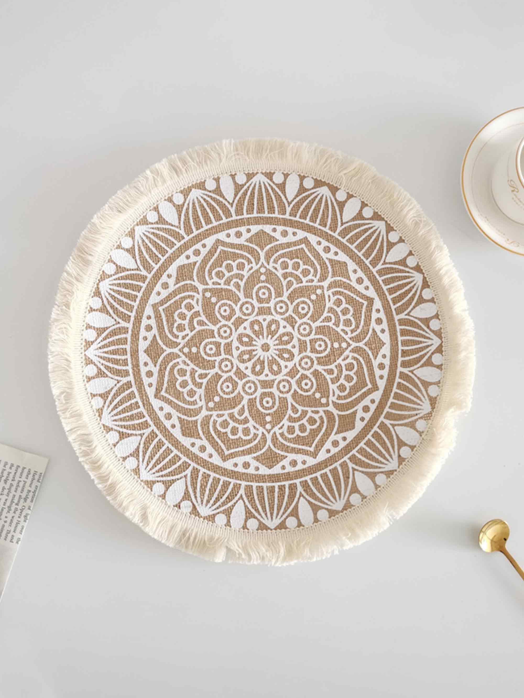Nordic Woven Jute Placemat Round Fringe Decorative Heat-Resistant Mat