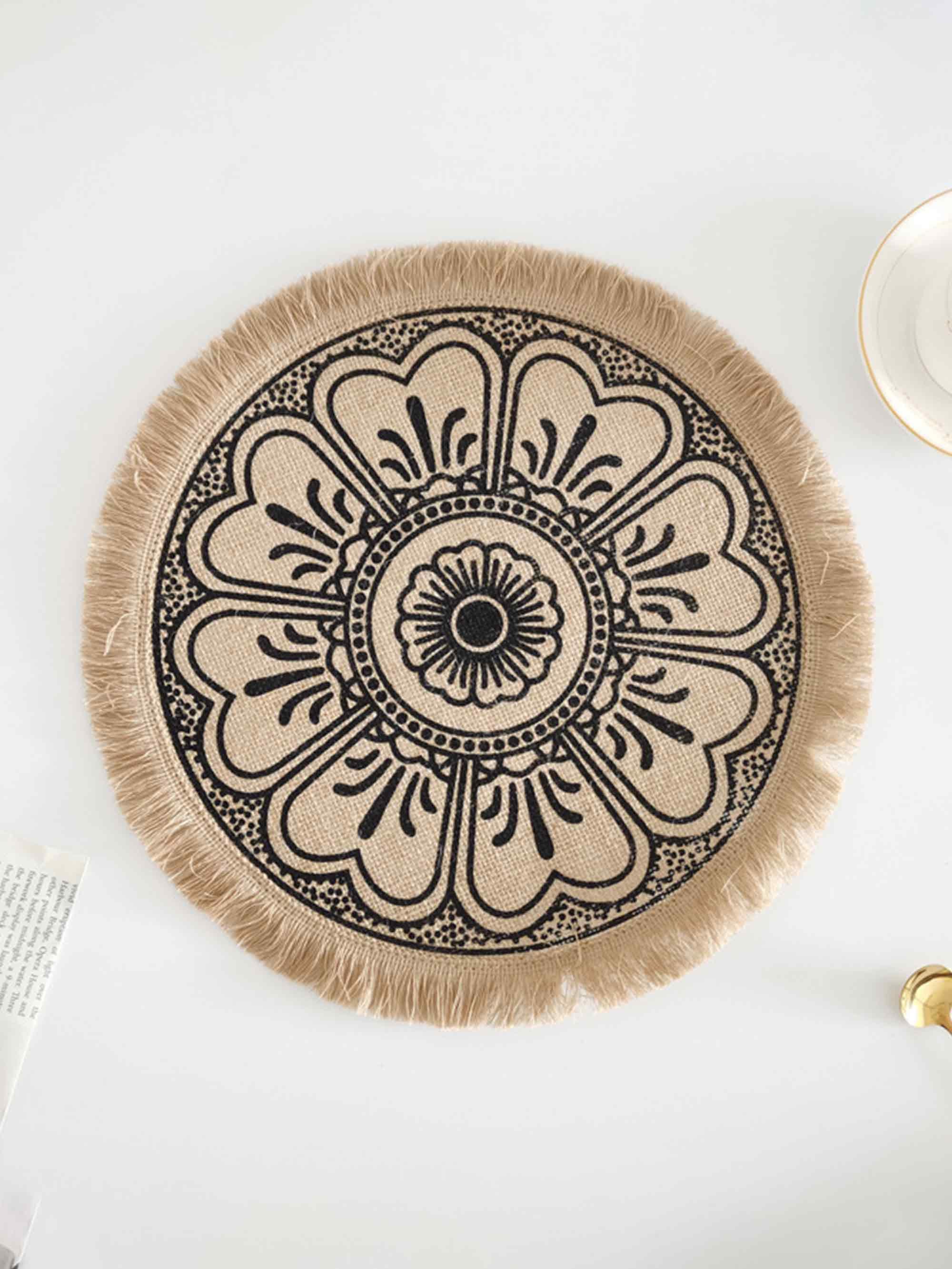 Nordic Woven Jute Placemat Round Fringe Decorative Heat-Resistant Mat - Image 2
