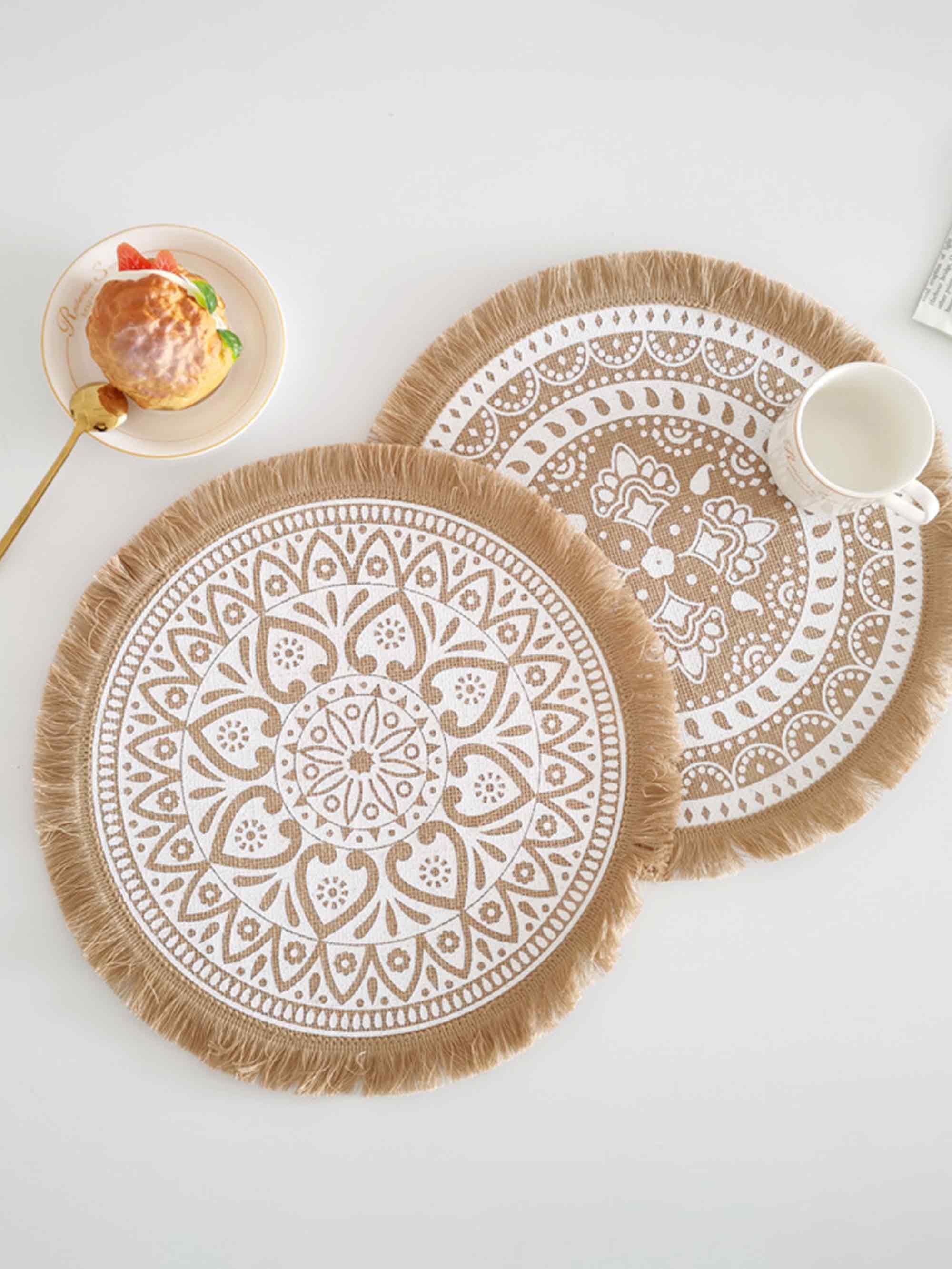 Nordic Woven Jute Placemat Round Fringe Decorative Heat-Resistant Mat - Image 3