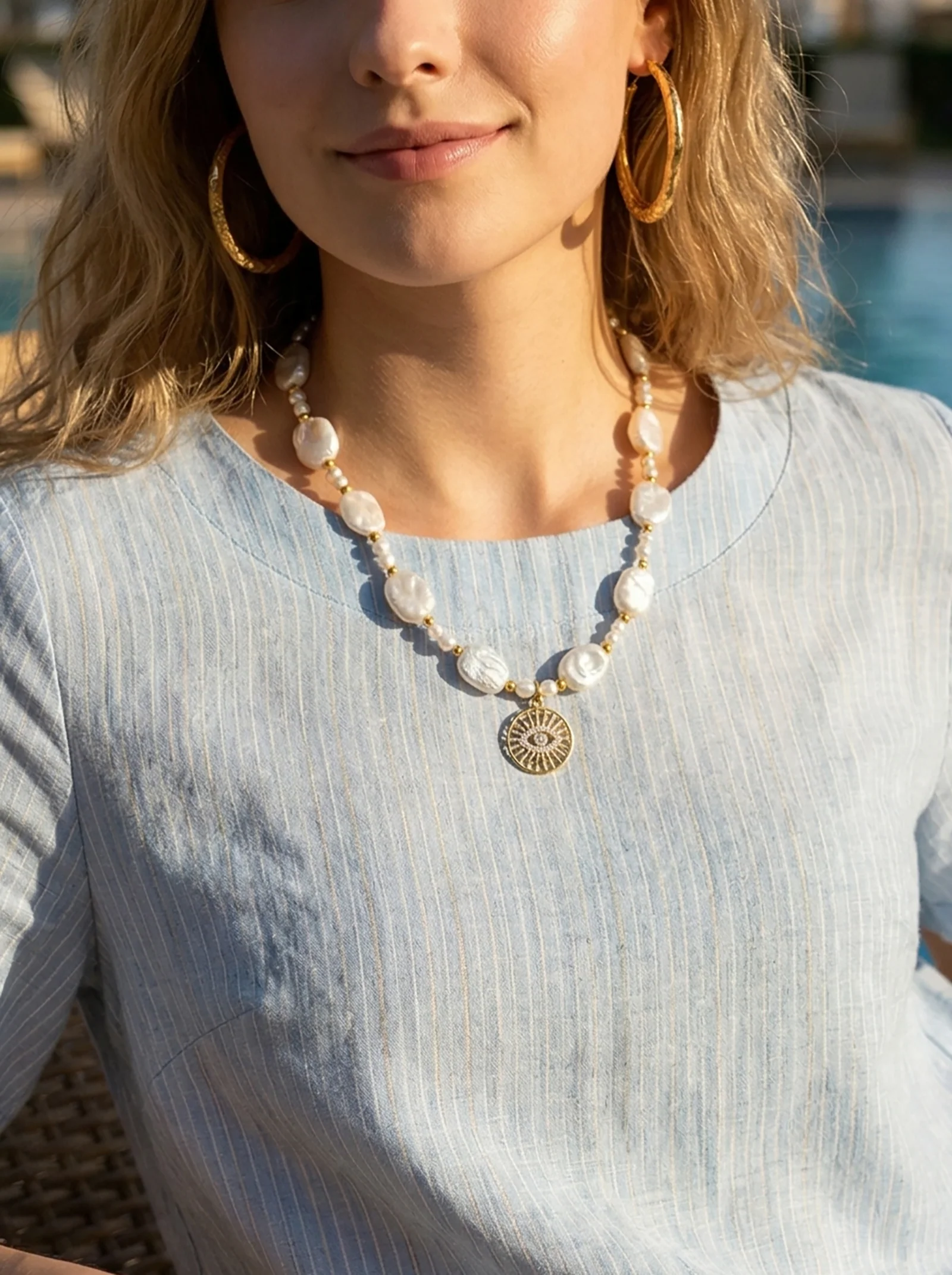 Pearl and Heart Charm Layered Necklace - Image 2