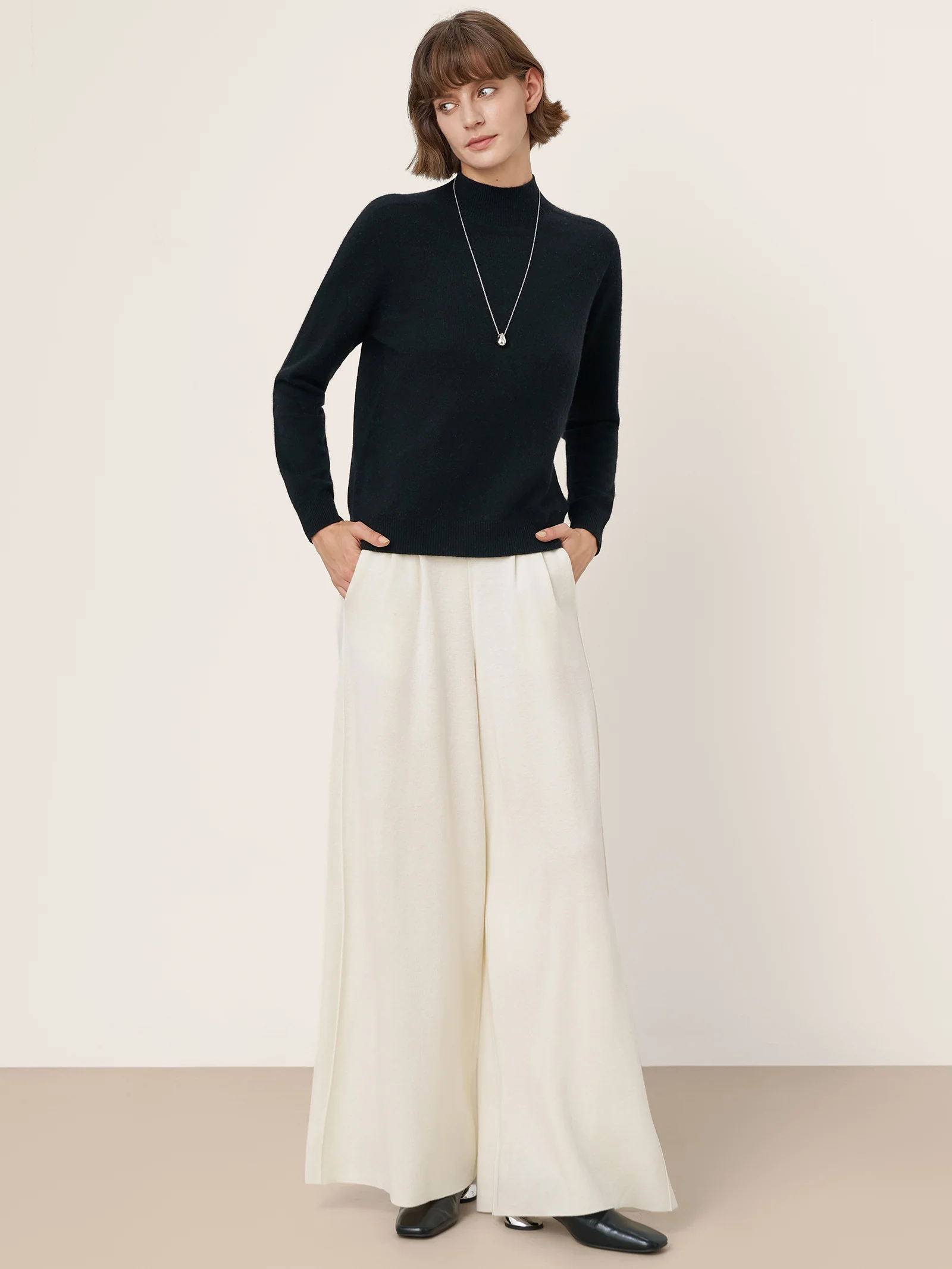Premium Cashmere Blend Hand-Finished Seamless Mock Neck Ribbed Sweater RHEA - Image 11