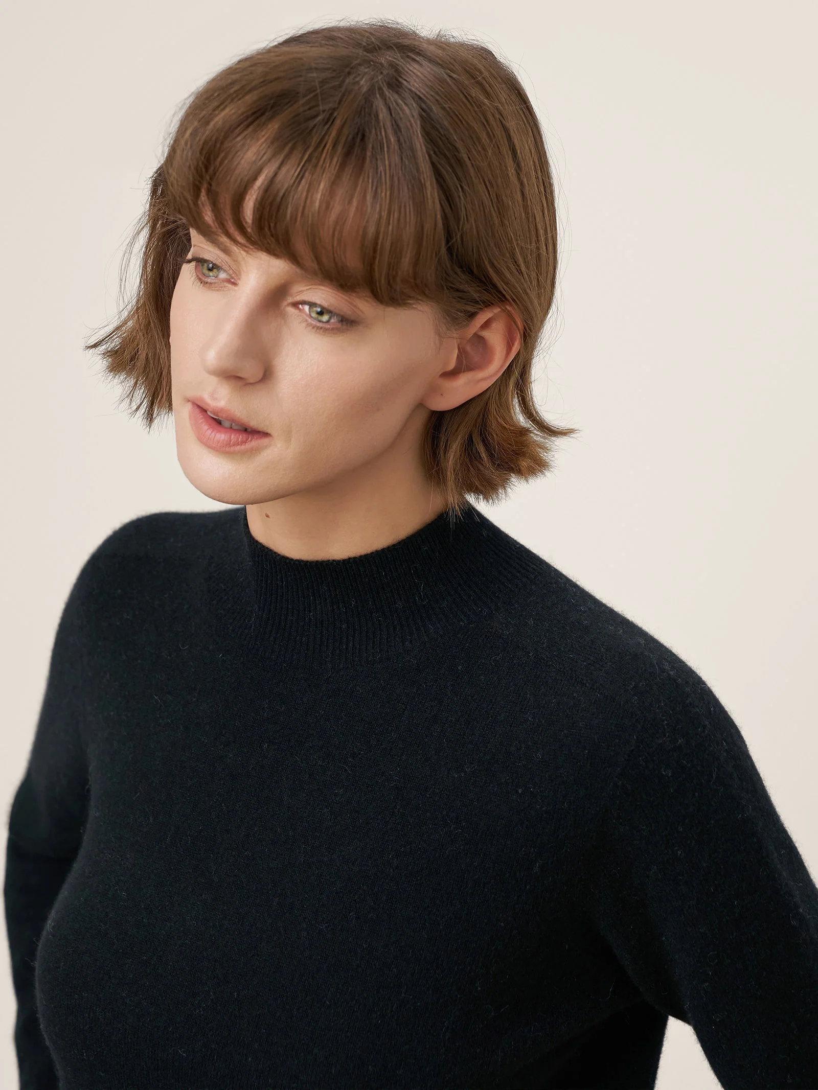 Premium Cashmere Blend Hand-Finished Seamless Mock Neck Ribbed Sweater RHEA - Image 12
