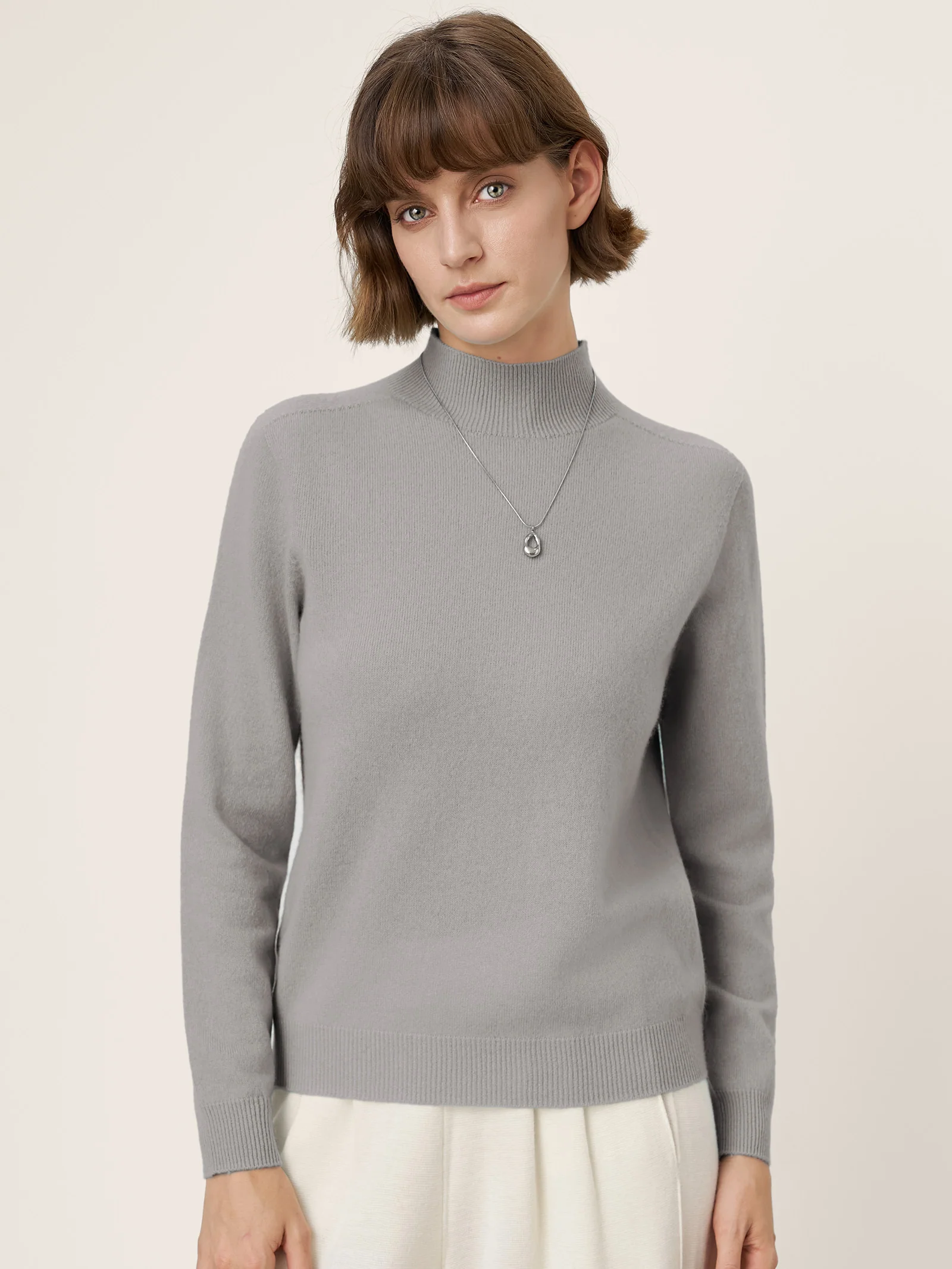 Premium Cashmere Blend Hand-Finished Seamless Mock Neck Ribbed Sweater RHEA - Image 14