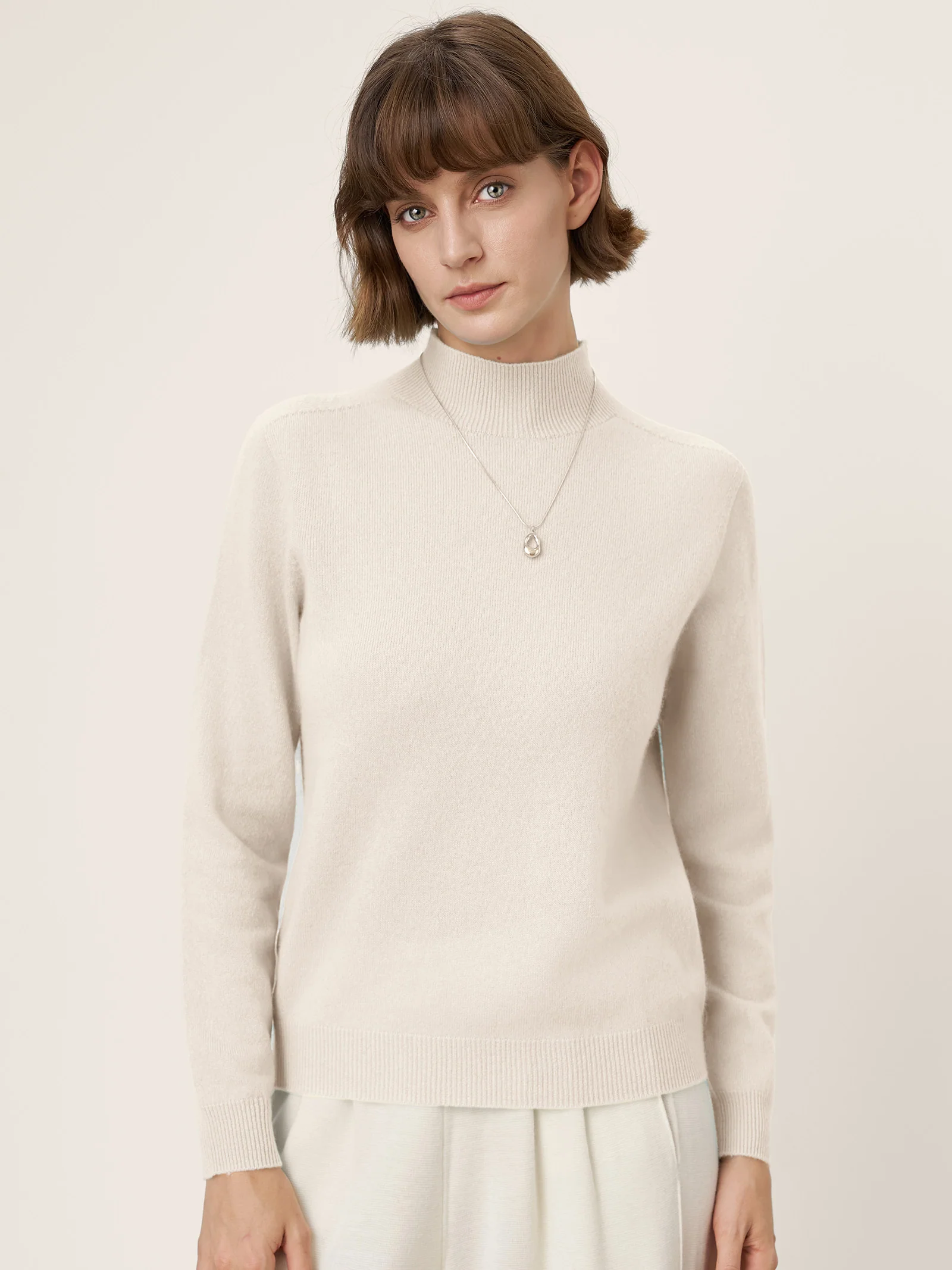 Premium Cashmere Blend Hand-Finished Seamless Mock Neck Ribbed Sweater RHEA - Image 16