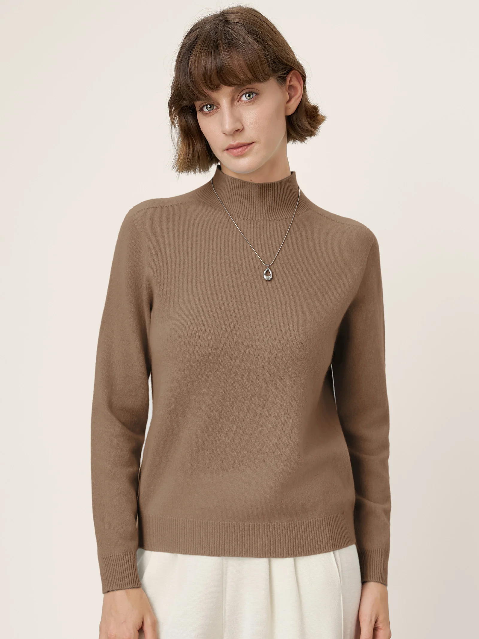 Premium Cashmere Blend Hand-Finished Seamless Mock Neck Ribbed Sweater RHEA - Image 18