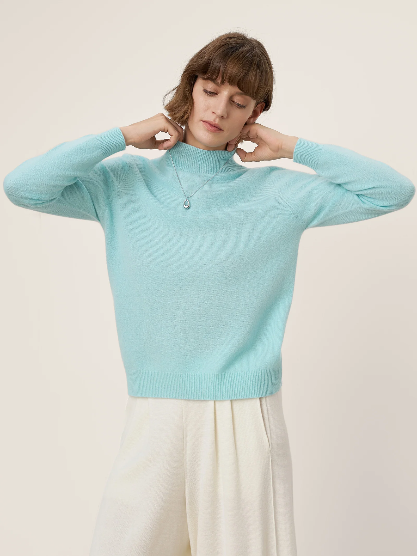 Premium Cashmere Blend Hand-Finished Seamless Mock Neck Ribbed Sweater RHEA - Image 2