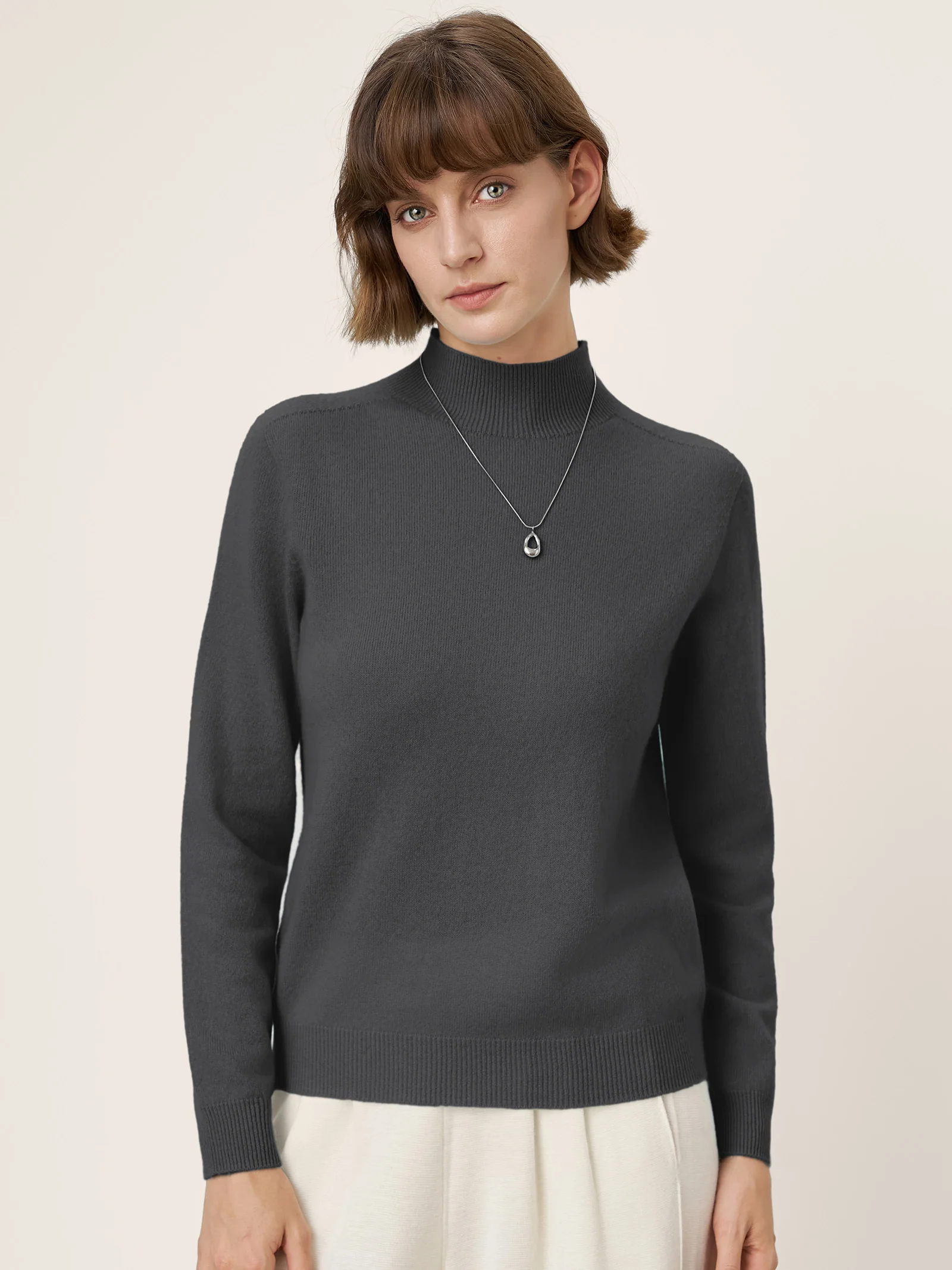 Premium Cashmere Blend Hand-Finished Seamless Mock Neck Ribbed Sweater RHEA - Image 20