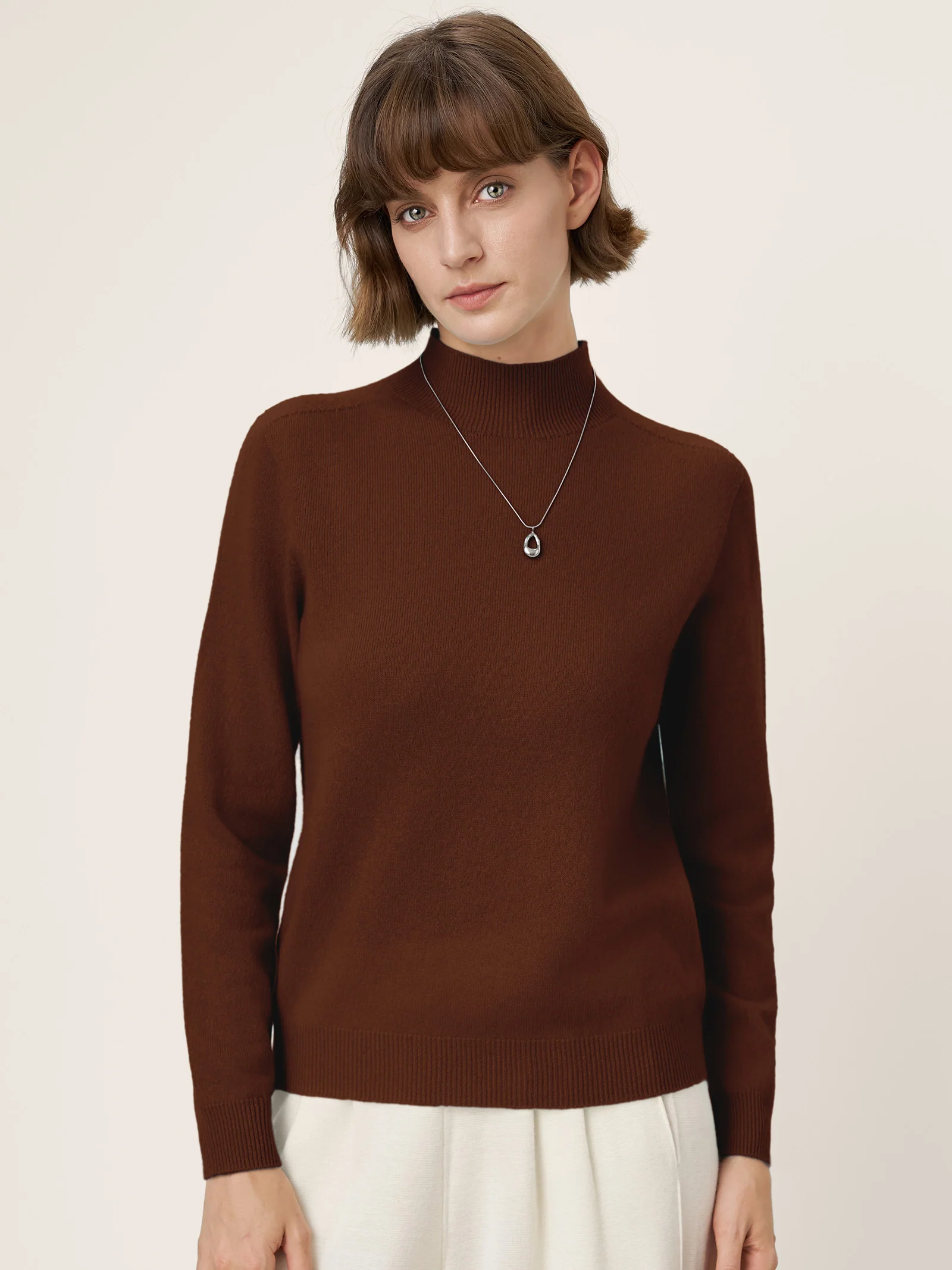 Premium Cashmere Blend Hand-Finished Seamless Mock Neck Ribbed Sweater RHEA - Image 22