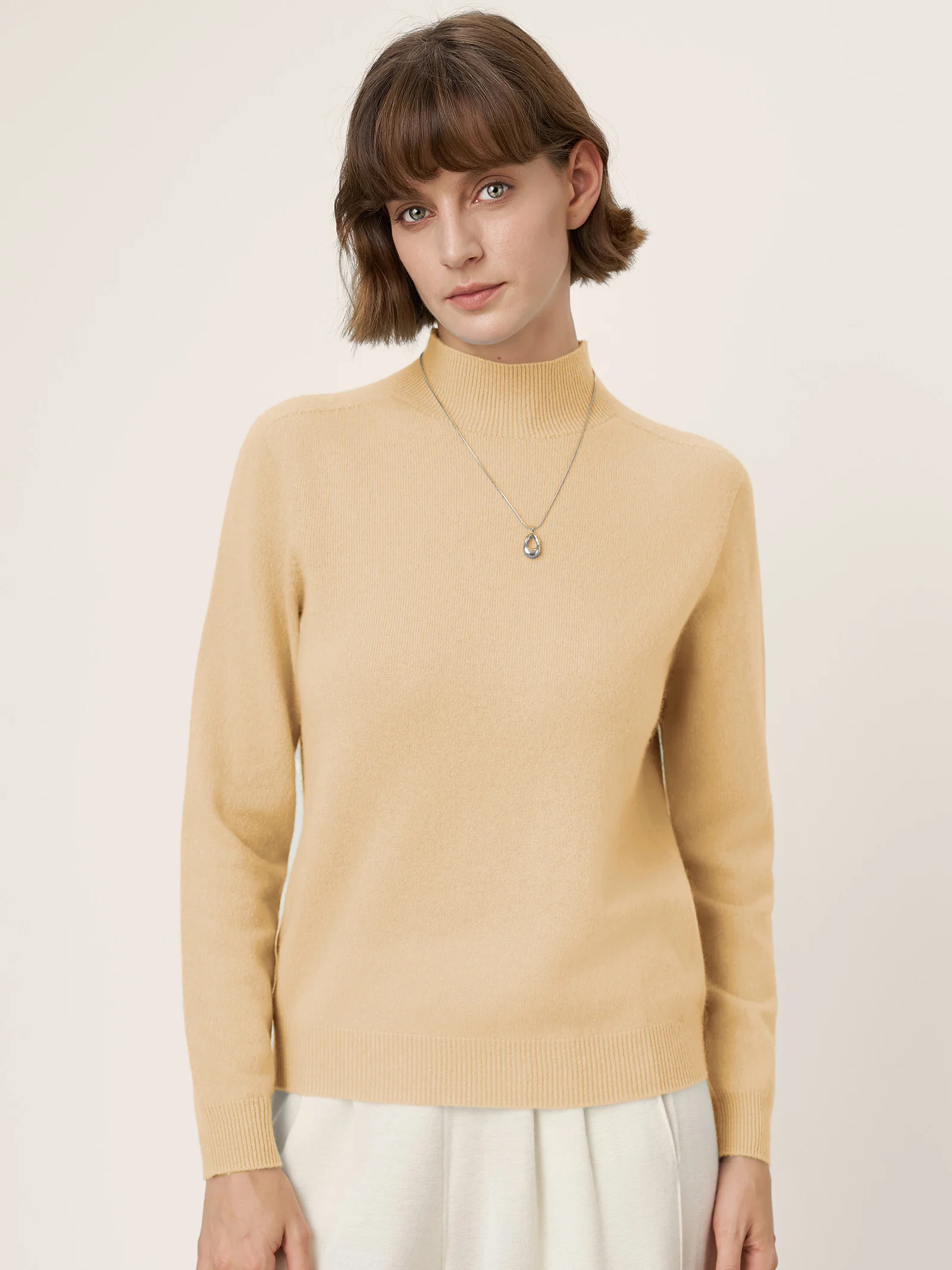 Premium Cashmere Blend Hand-Finished Seamless Mock Neck Ribbed Sweater RHEA - Image 24