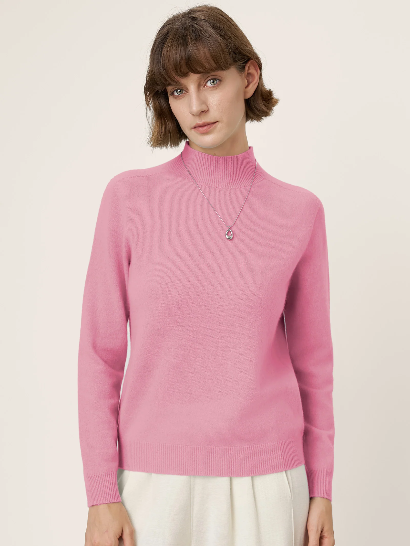 Premium Cashmere Blend Hand-Finished Seamless Mock Neck Ribbed Sweater RHEA - Image 26