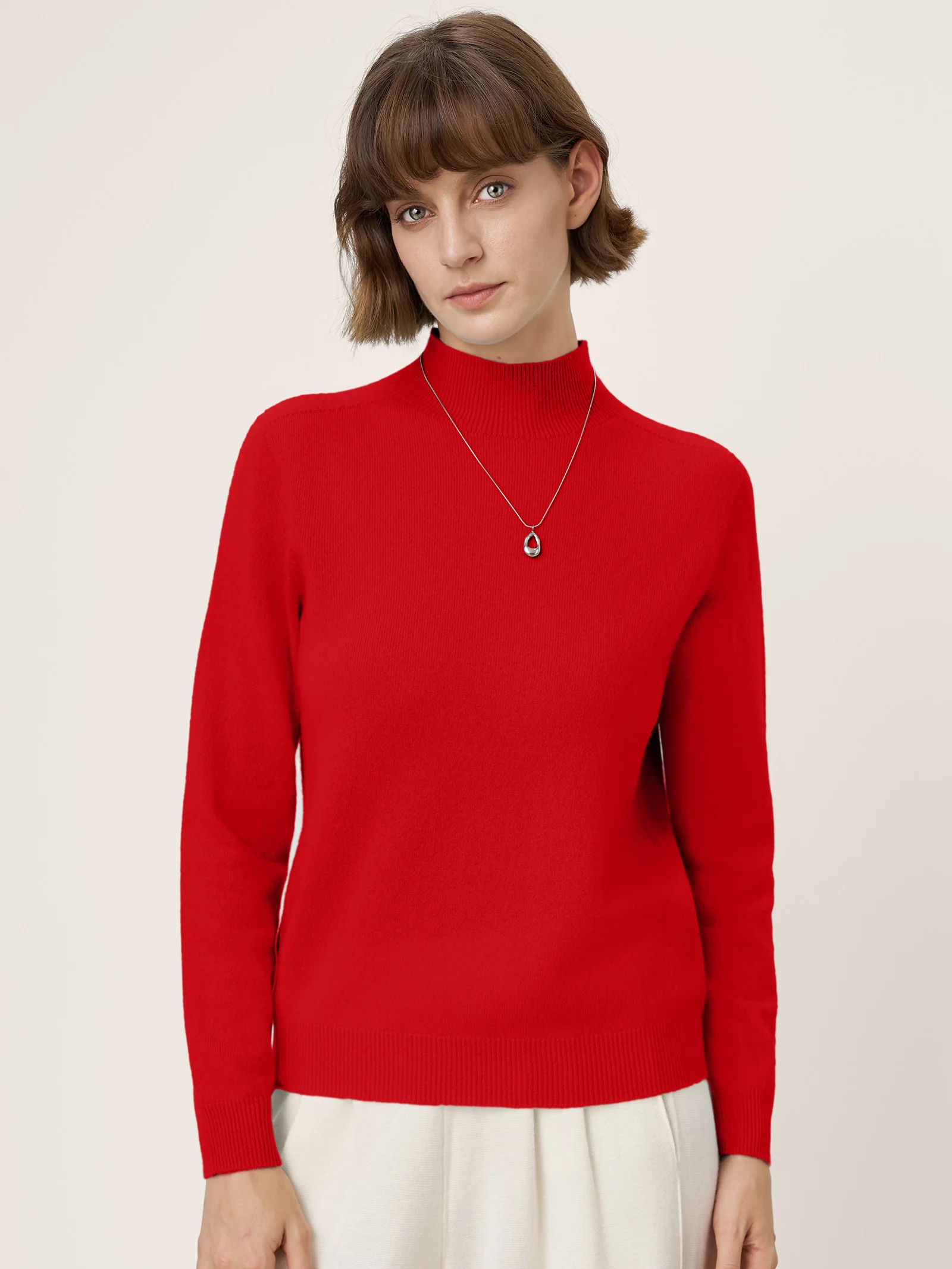 Premium Cashmere Blend Hand-Finished Seamless Mock Neck Ribbed Sweater RHEA - Image 29