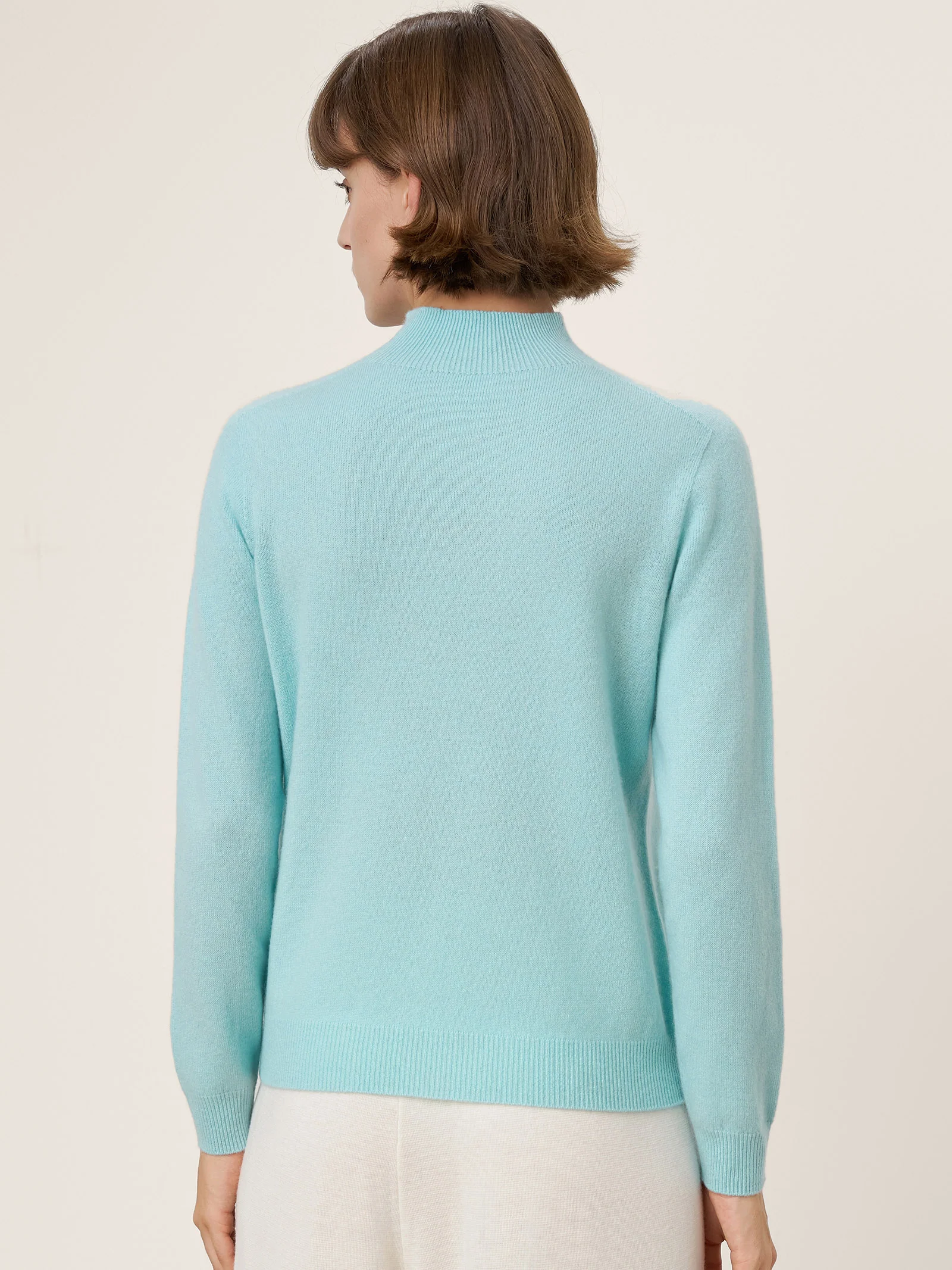 Premium Cashmere Blend Hand-Finished Seamless Mock Neck Ribbed Sweater RHEA - Image 4