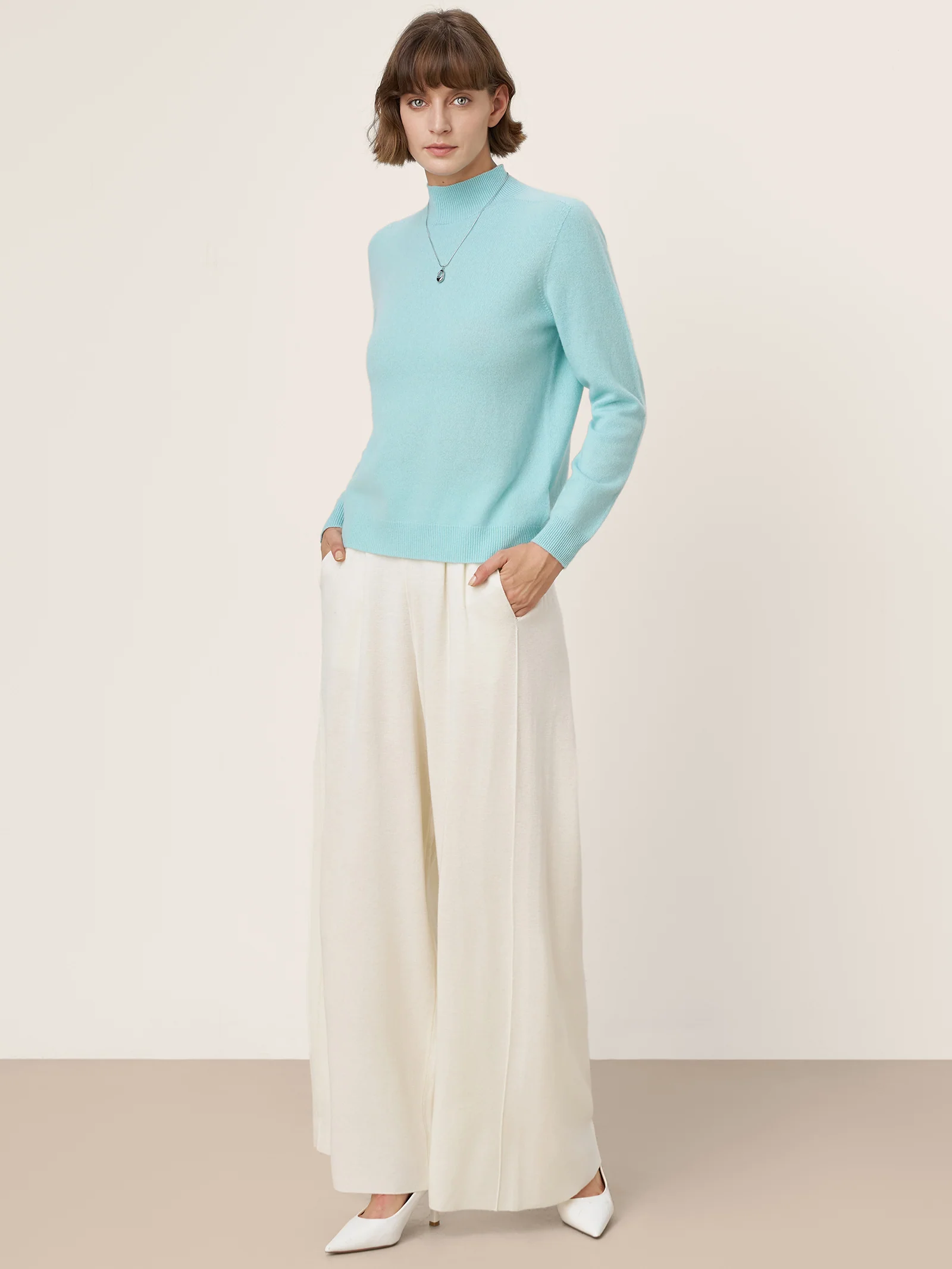Premium Cashmere Blend Hand-Finished Seamless Mock Neck Ribbed Sweater RHEA - Image 5