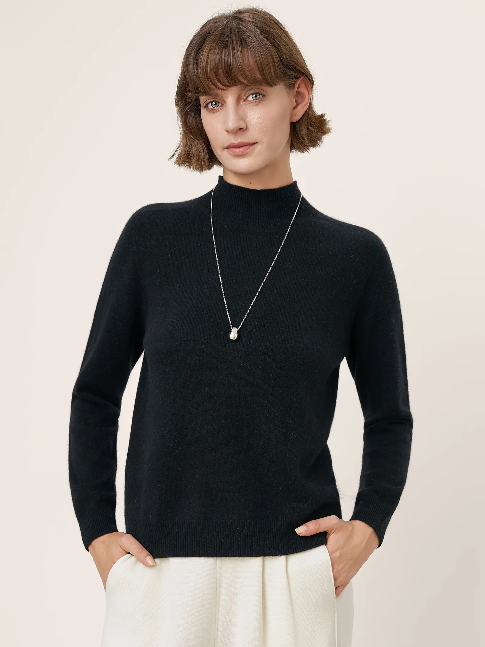 Premium Cashmere Blend Hand-Finished Seamless Mock Neck Ribbed Sweater RHEA - Image 8