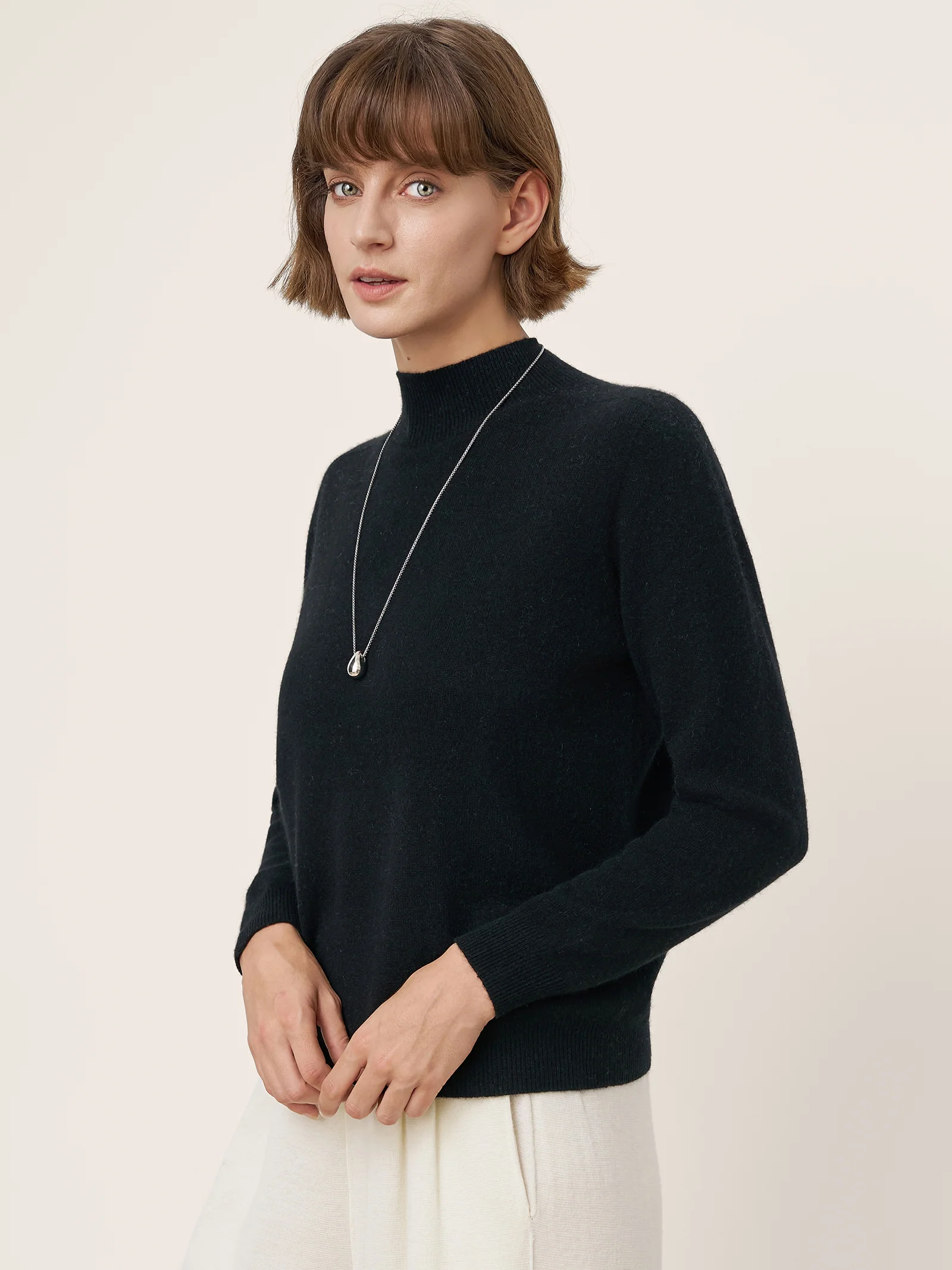 Premium Cashmere Blend Hand-Finished Seamless Mock Neck Ribbed Sweater RHEA - Image 9