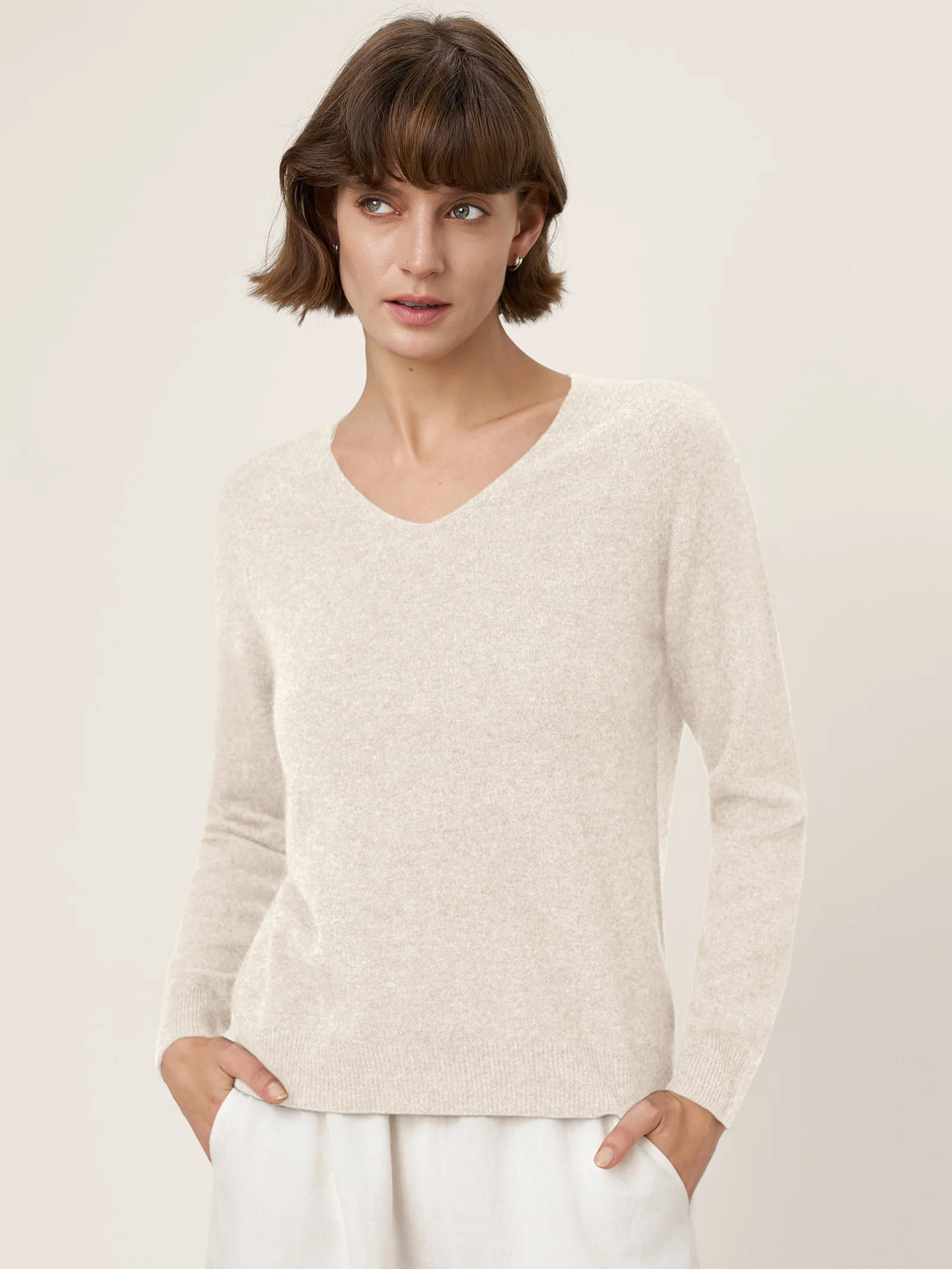 Premium Cashmere Blend Hand-Finished Seamless V-Neck Sweater SURI - Image 17