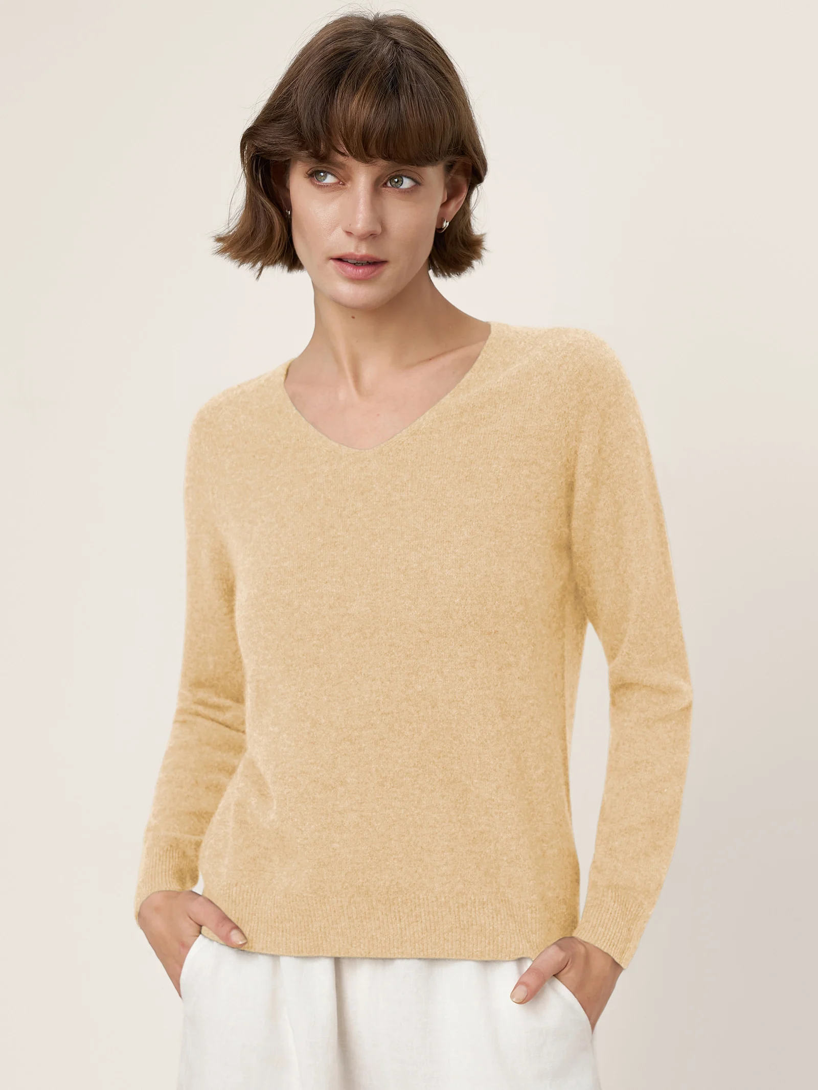 Premium Cashmere Blend Hand-Finished Seamless V-Neck Sweater SURI - Image 19