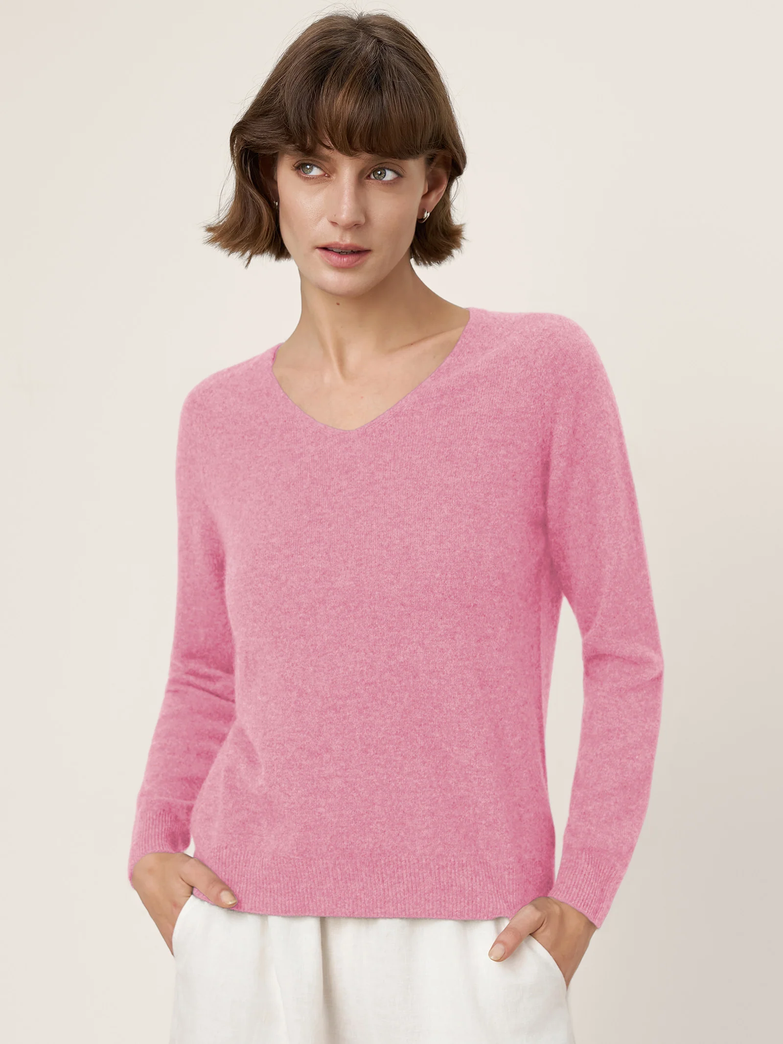 Premium Cashmere Blend Hand-Finished Seamless V-Neck Sweater SURI - Image 21