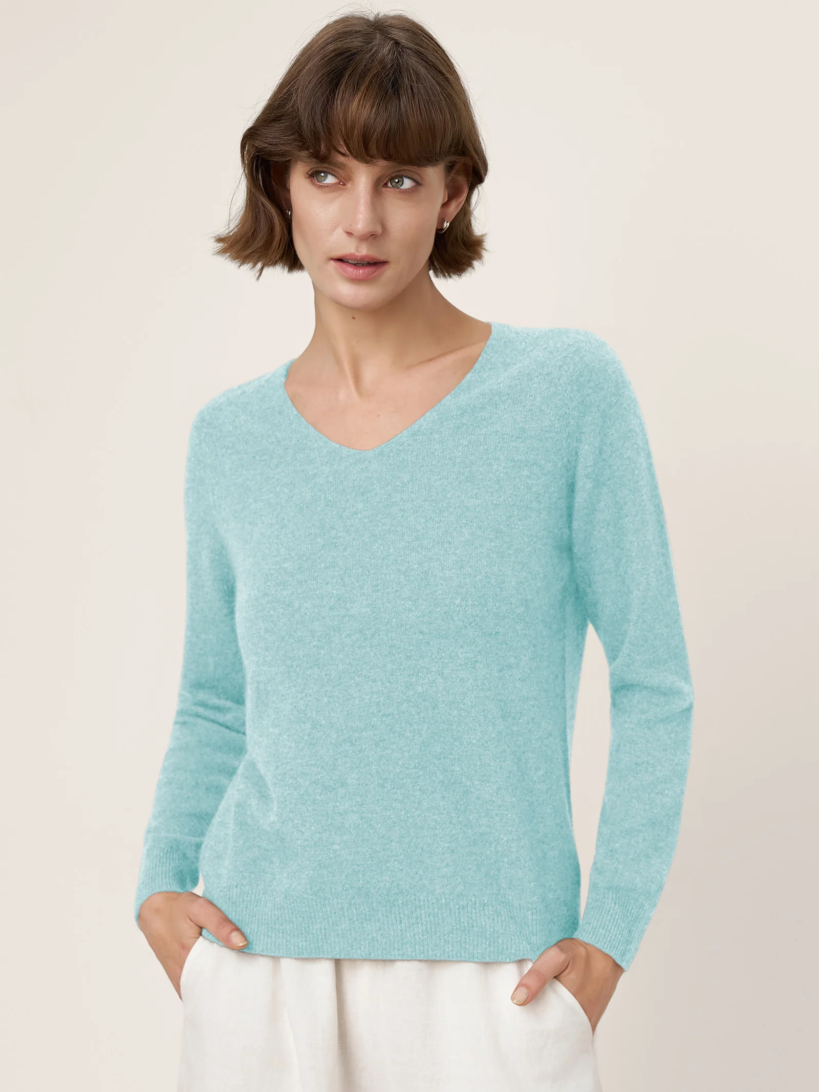 Premium Cashmere Blend Hand-Finished Seamless V-Neck Sweater SURI - Image 23