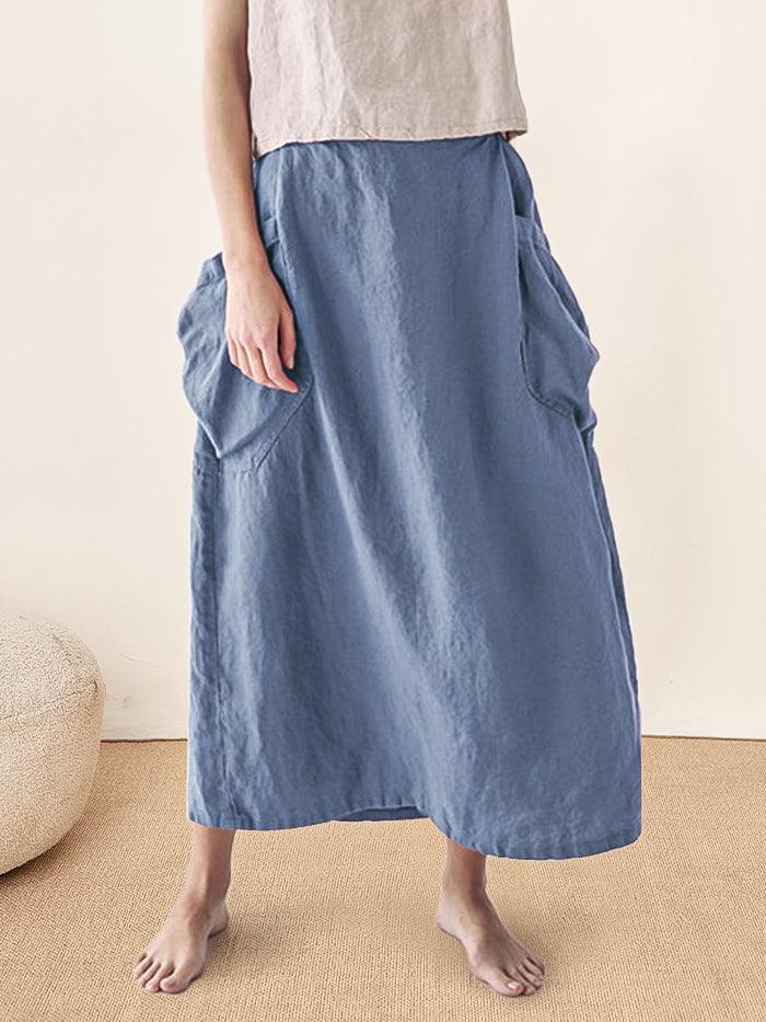 Linen Checked Elastic Waist Skirt MARINA - Image 14