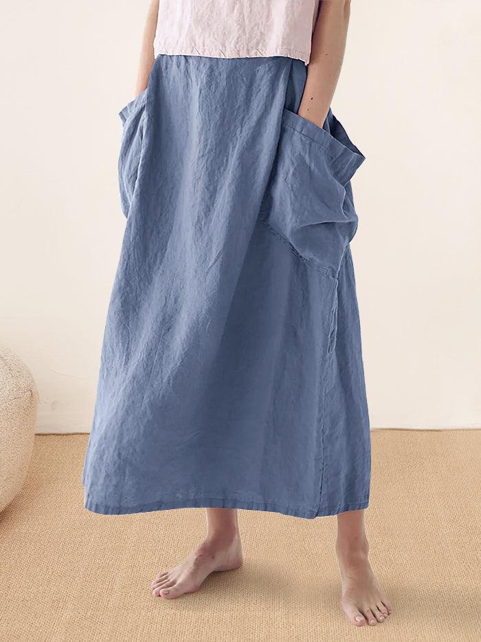 Linen Checked Elastic Waist Skirt MARINA - Image 15