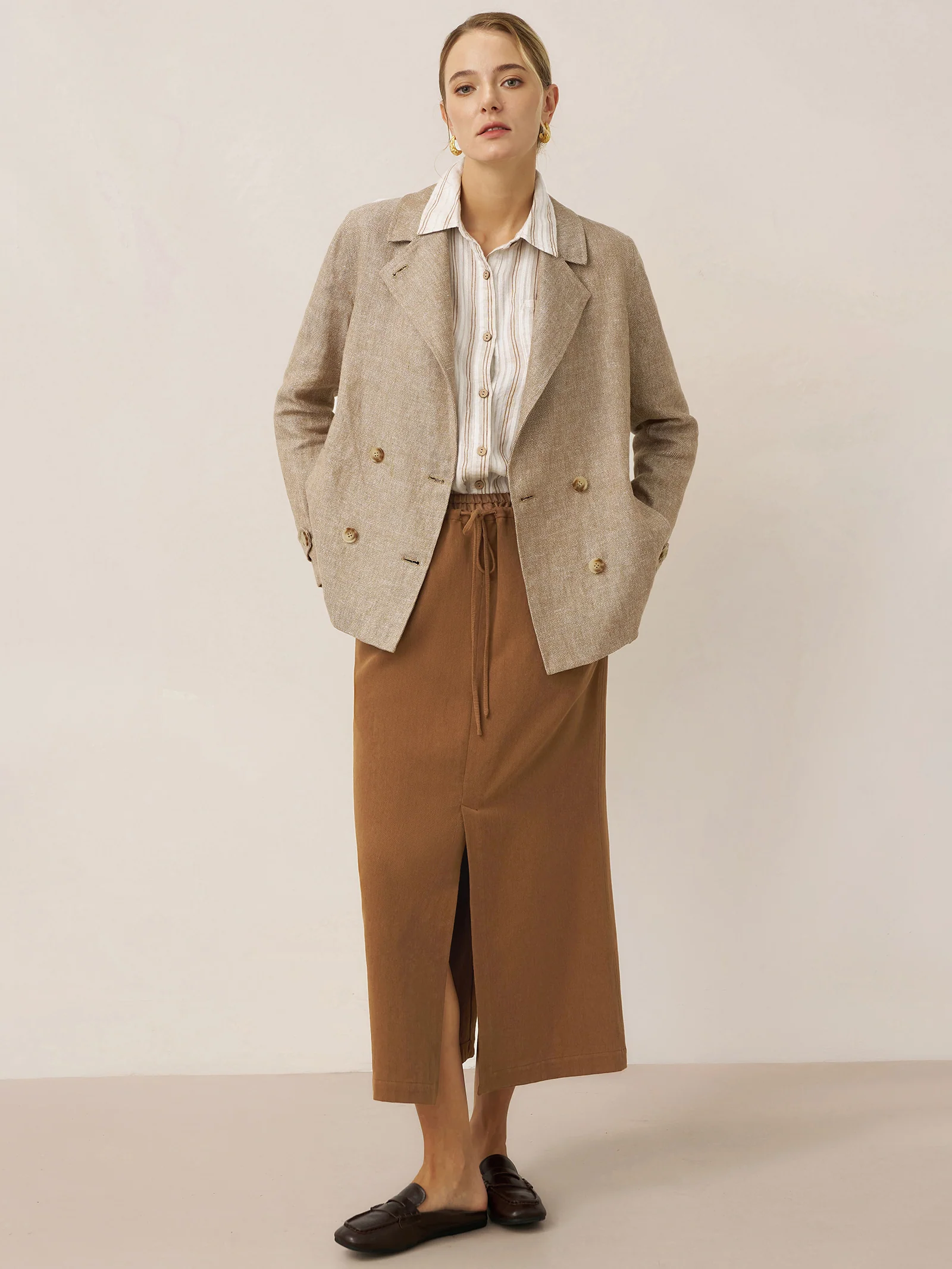 Lyocell Linen Drawstring Split Maxi Skirt SAMANTHA - Image 10