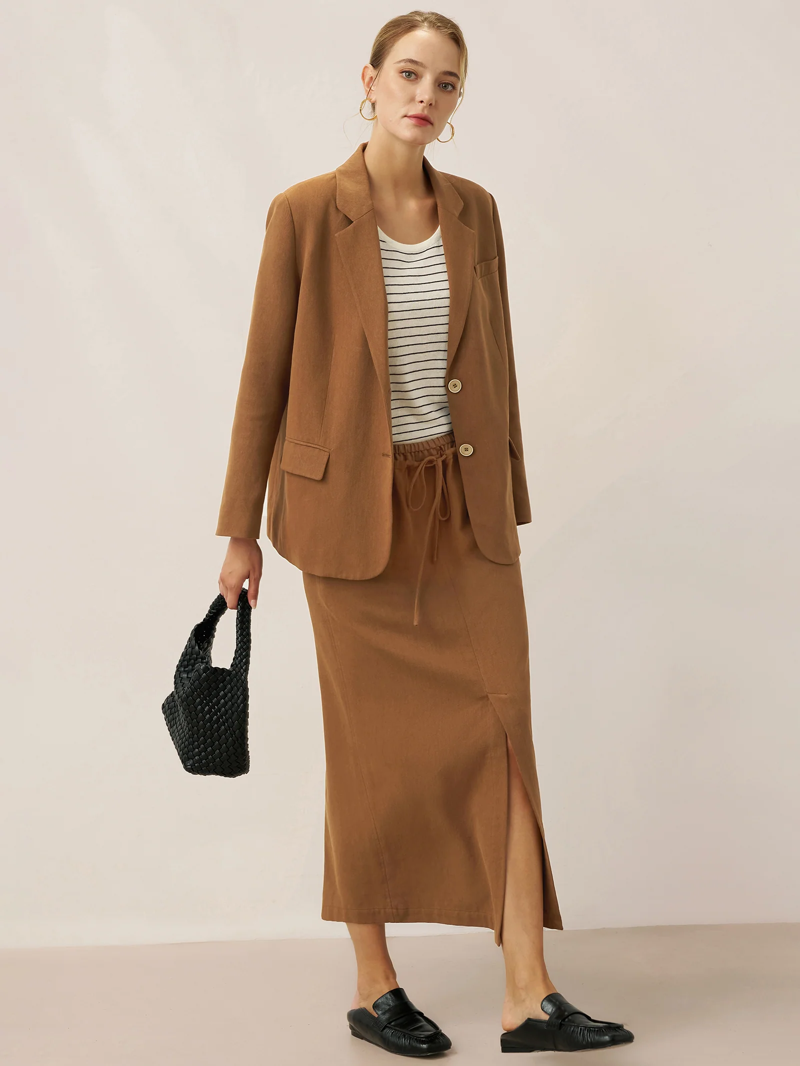 Lyocell Linen Drawstring Split Maxi Skirt SAMANTHA - Image 11