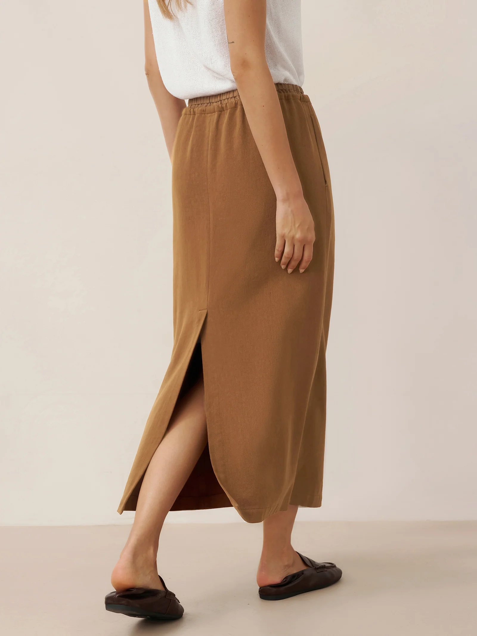 Lyocell Linen Drawstring Split Maxi Skirt SAMANTHA - Image 2