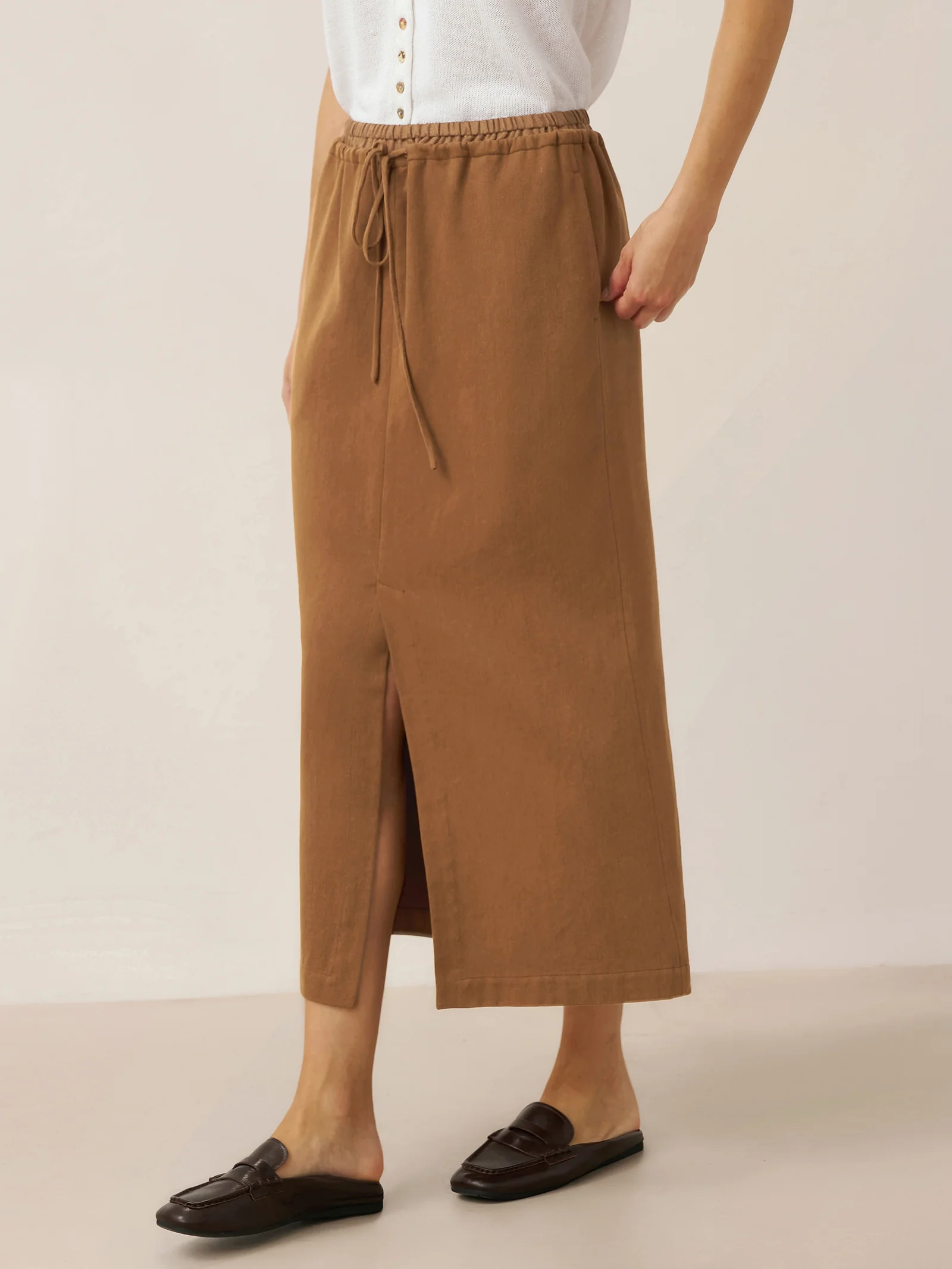 Lyocell Linen Drawstring Split Maxi Skirt SAMANTHA - Image 3