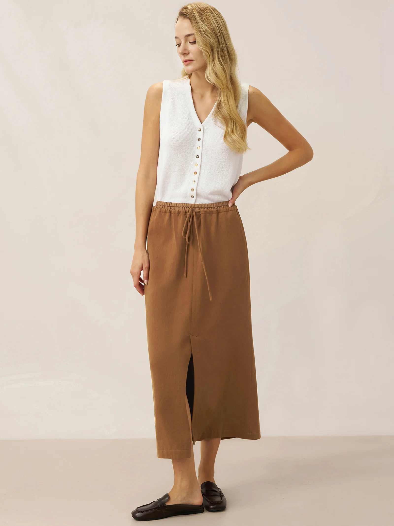 Lyocell Linen Drawstring Split Maxi Skirt SAMANTHA - Image 5