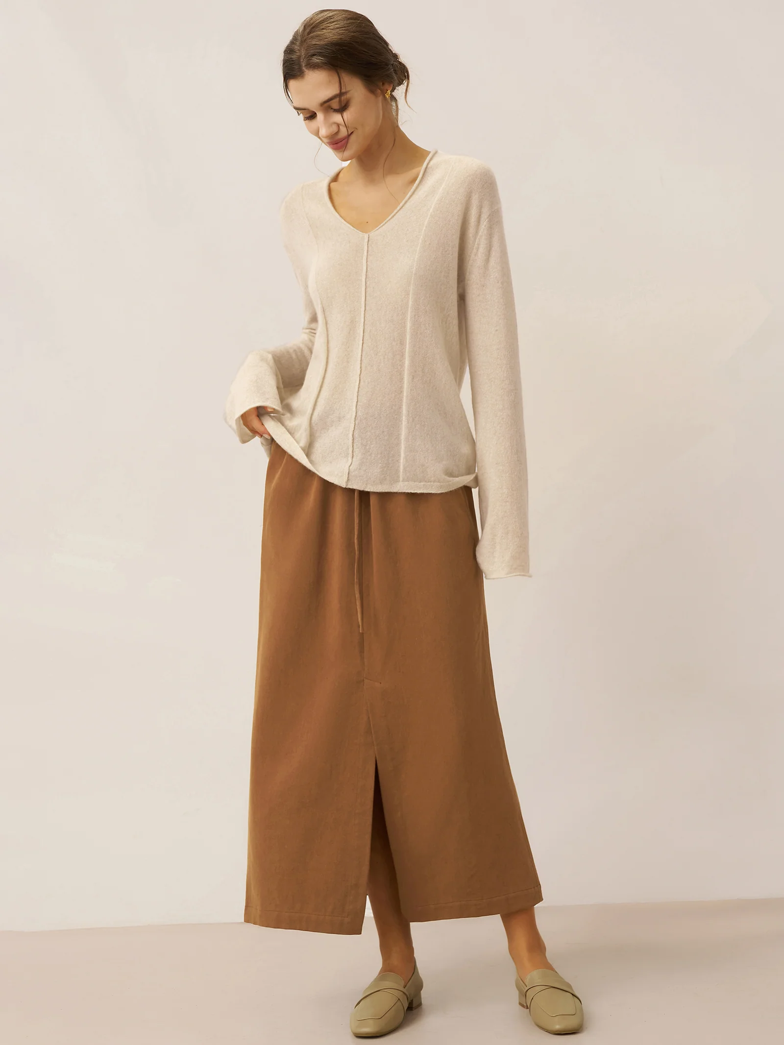 Lyocell Linen Drawstring Split Maxi Skirt SAMANTHA - Image 6