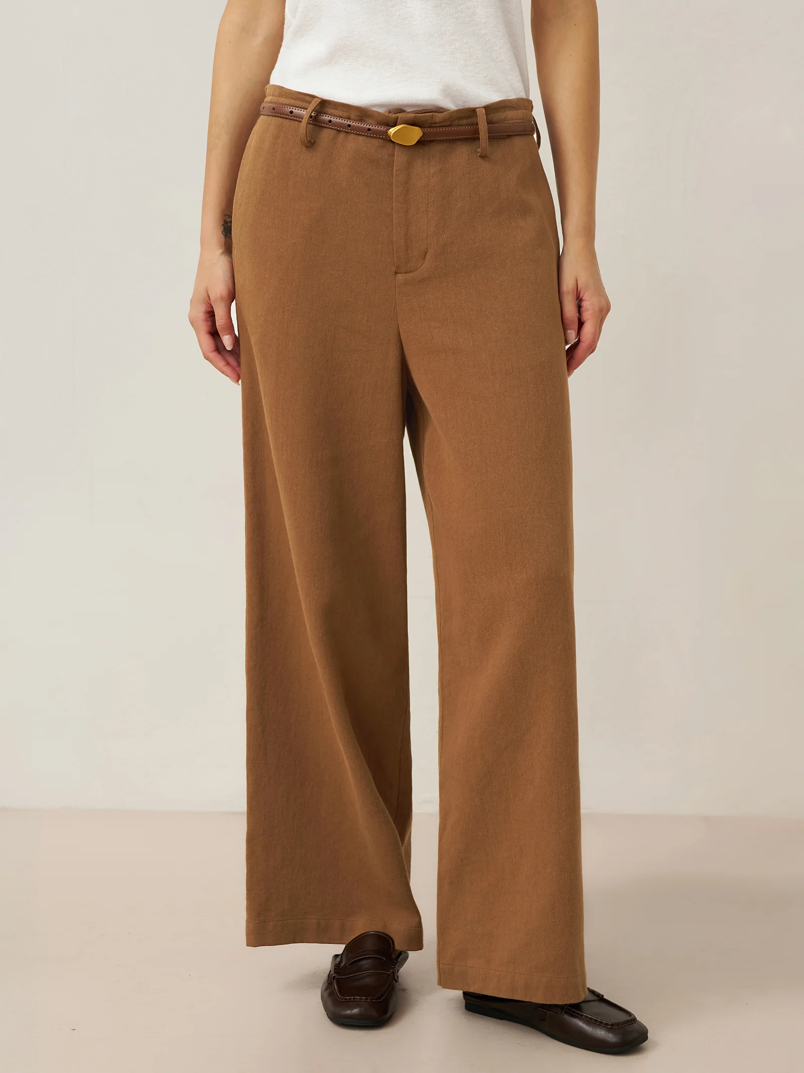 Lyocell Linen Drawstring Straight Leg Pants RACHEL