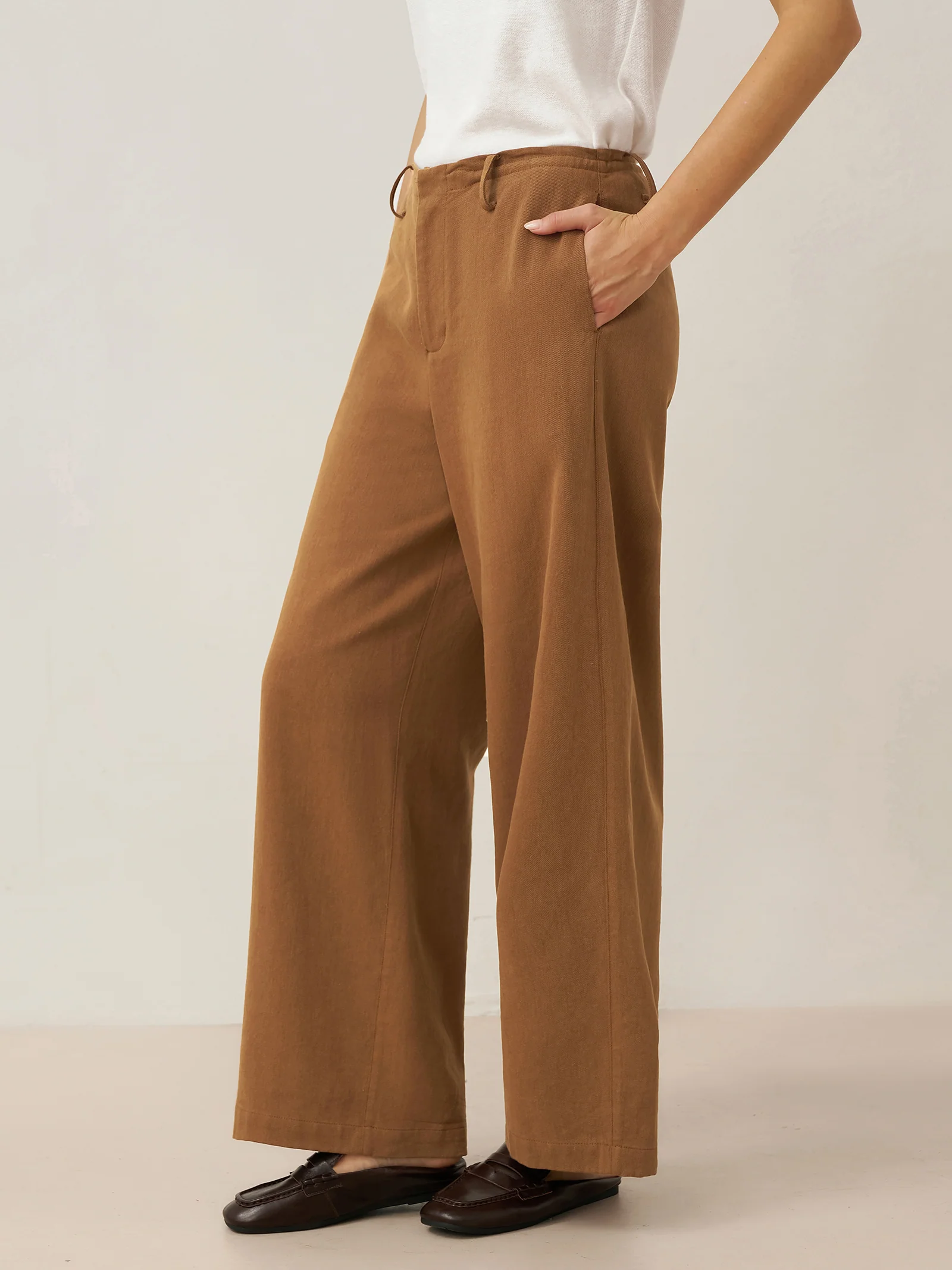 Lyocell Linen Drawstring Straight Leg Pants RACHEL - Image 2