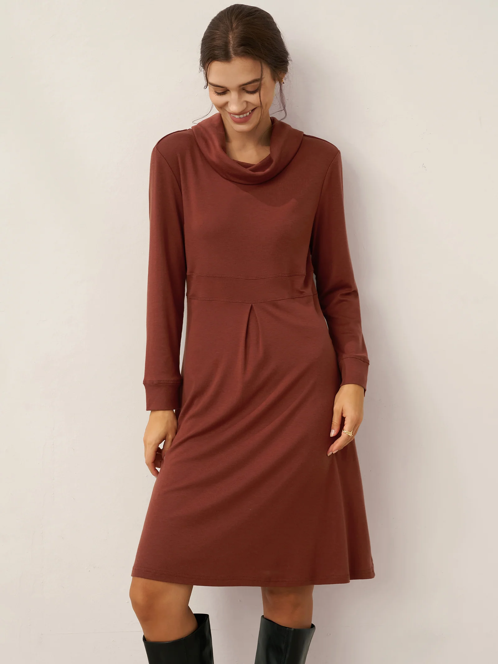 Lyocell Wool Draped Neck Stretch Midi Dress KIRA - Image 3