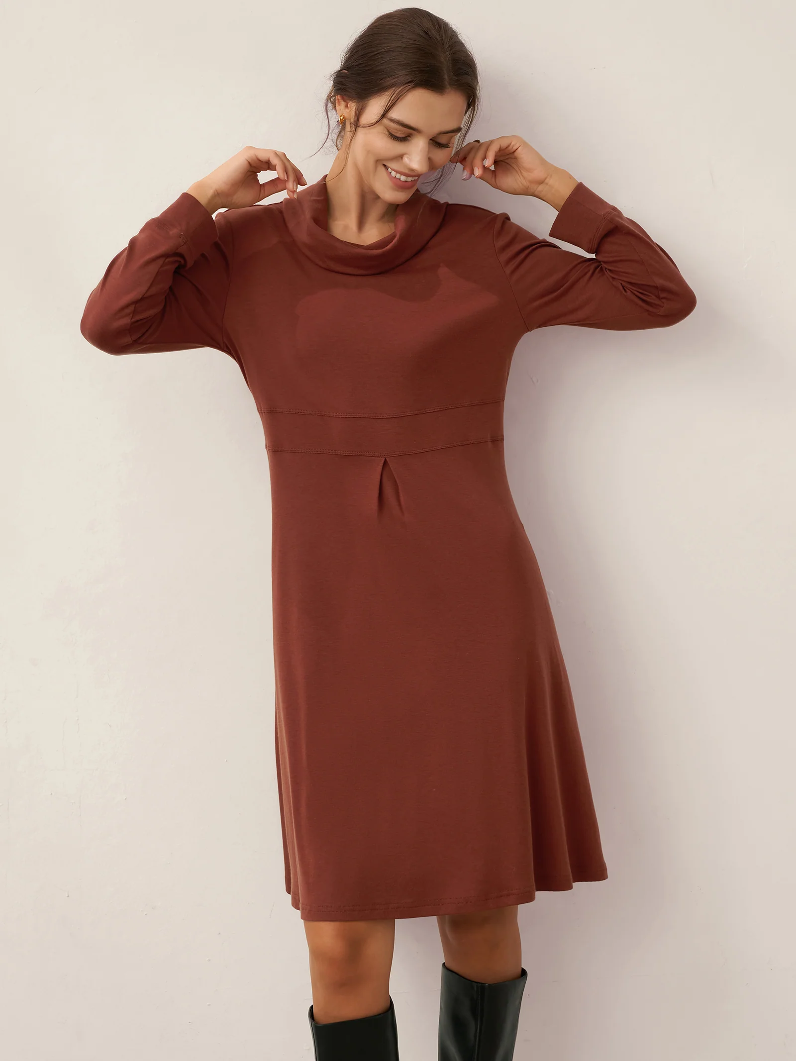 Lyocell Wool Draped Neck Stretch Midi Dress KIRA - Image 4