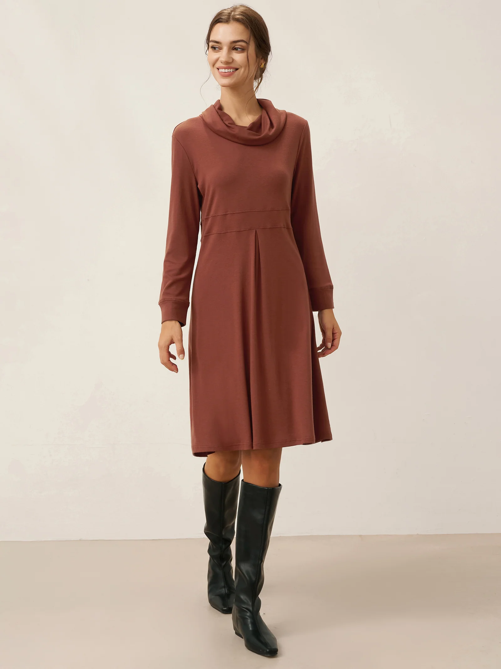 Lyocell Wool Draped Neck Stretch Midi Dress KIRA - Image 5