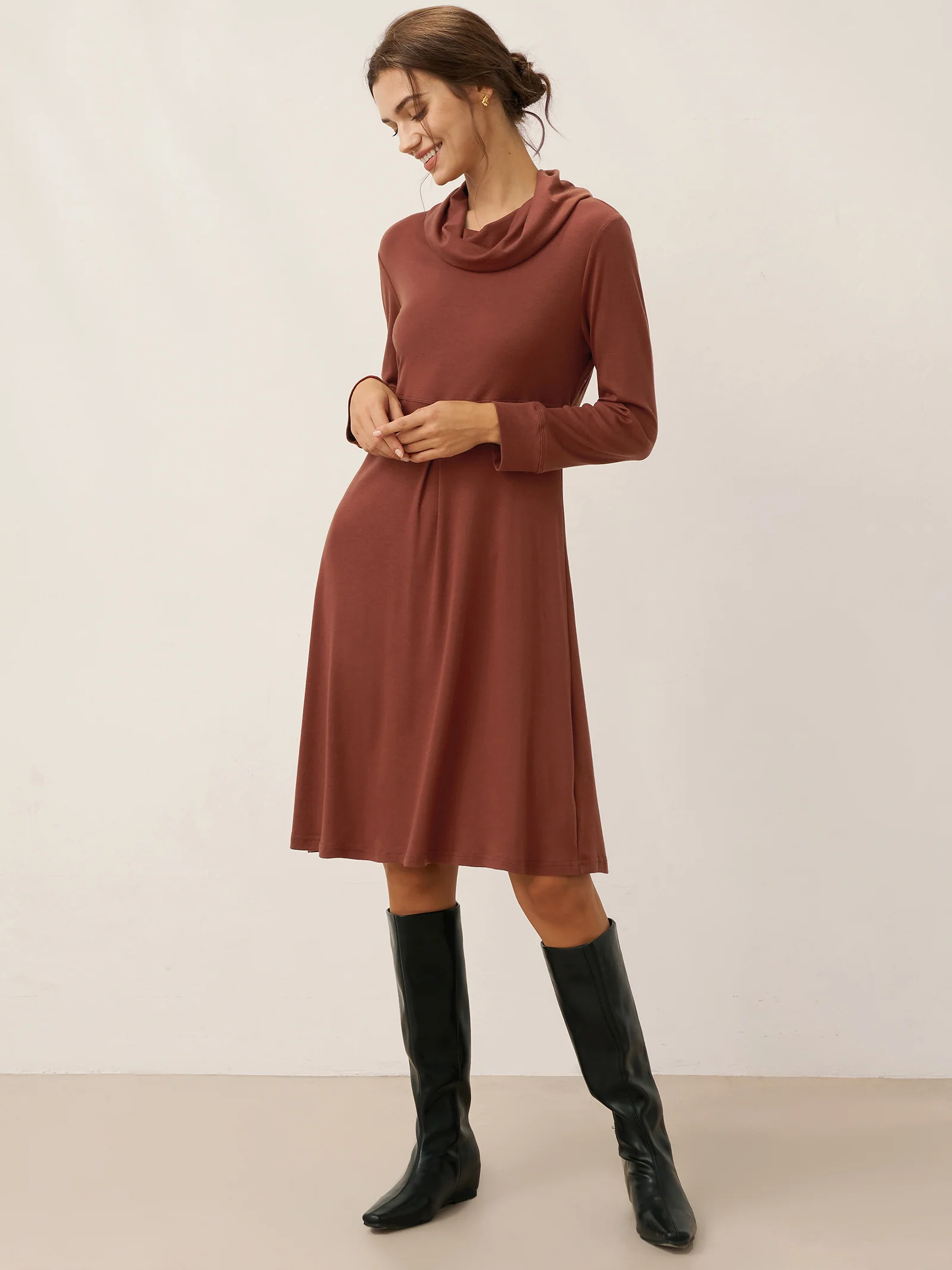 Lyocell Wool Draped Neck Stretch Midi Dress KIRA - Image 6