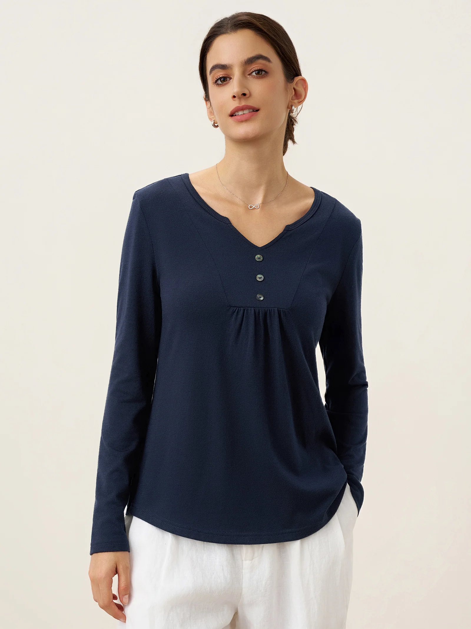 Bamboo Viscose Textured Pleated Shell Accent Stretch Top ZINNIA