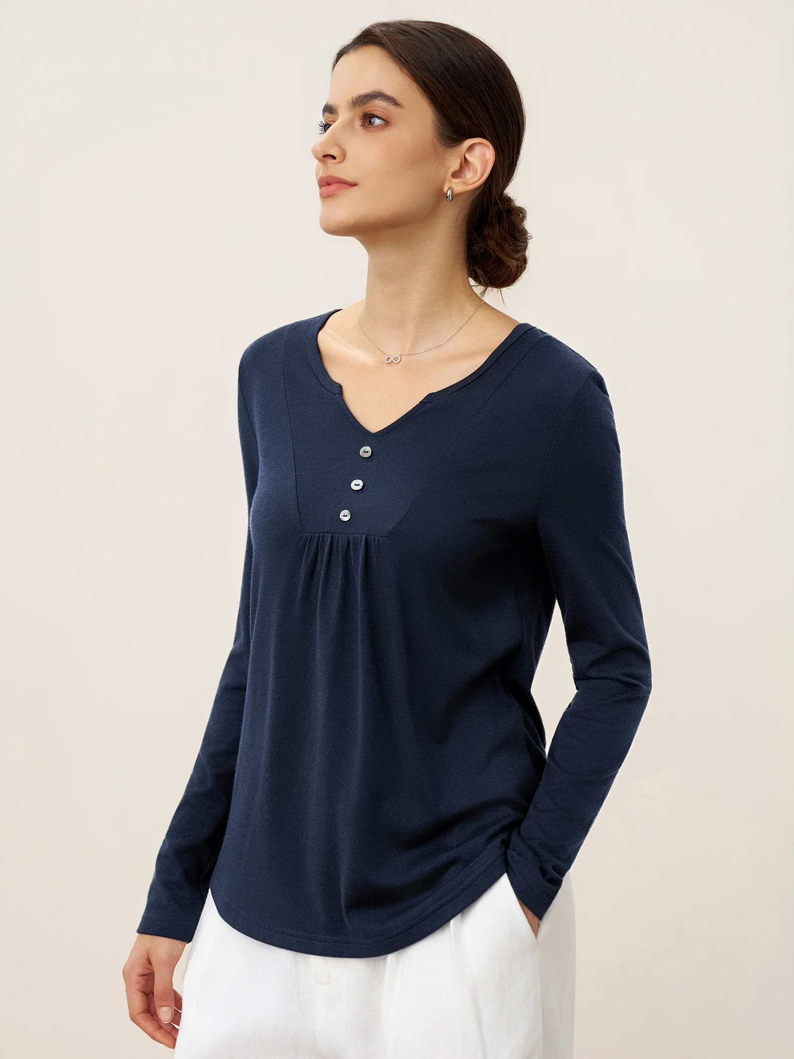 Bamboo Viscose Textured Pleated Shell Accent Stretch Top ZINNIA - Image 2
