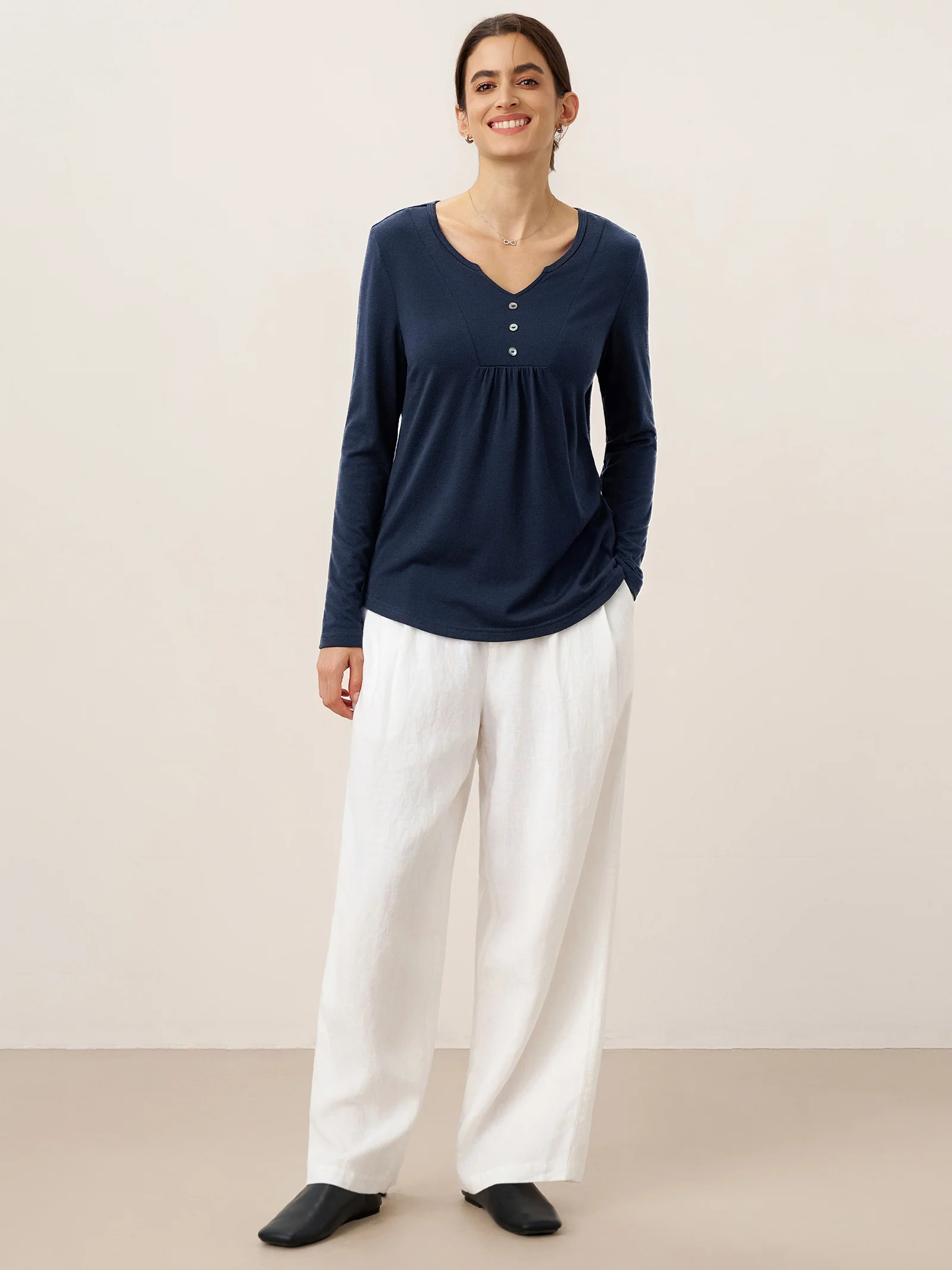 Bamboo Viscose Textured Pleated Shell Accent Stretch Top ZINNIA - Image 5