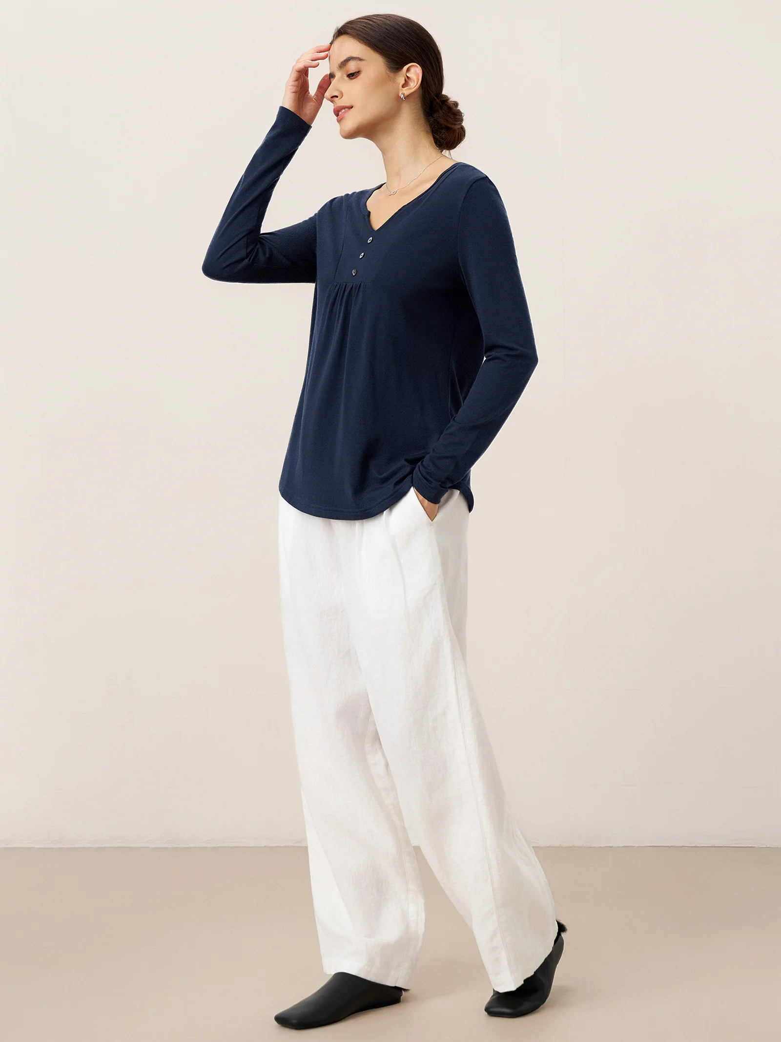 Bamboo Viscose Textured Pleated Shell Accent Stretch Top ZINNIA - Image 6