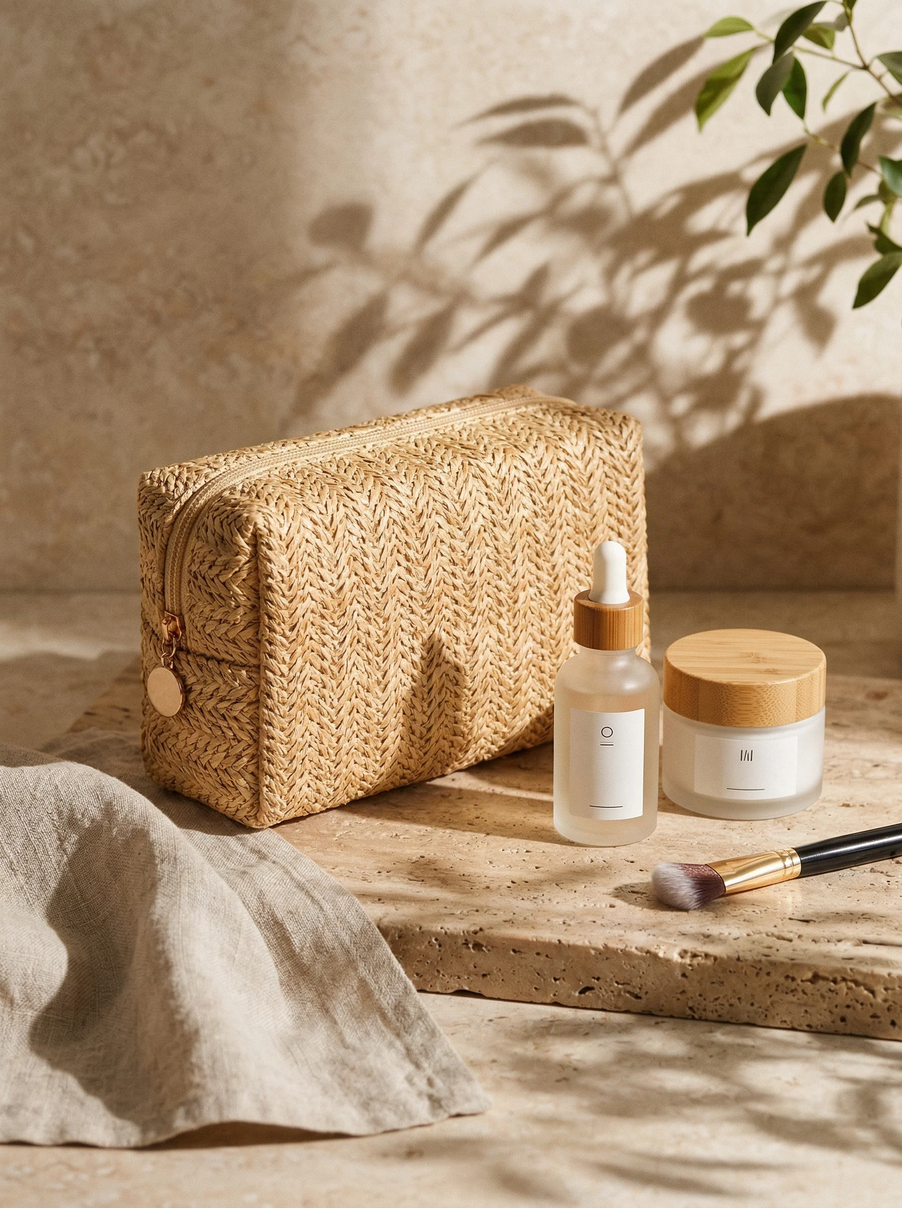 Vintage Woven Straw Makeup Bag Travel Cosmetic Toiletry Organizer Pouch - Image 3