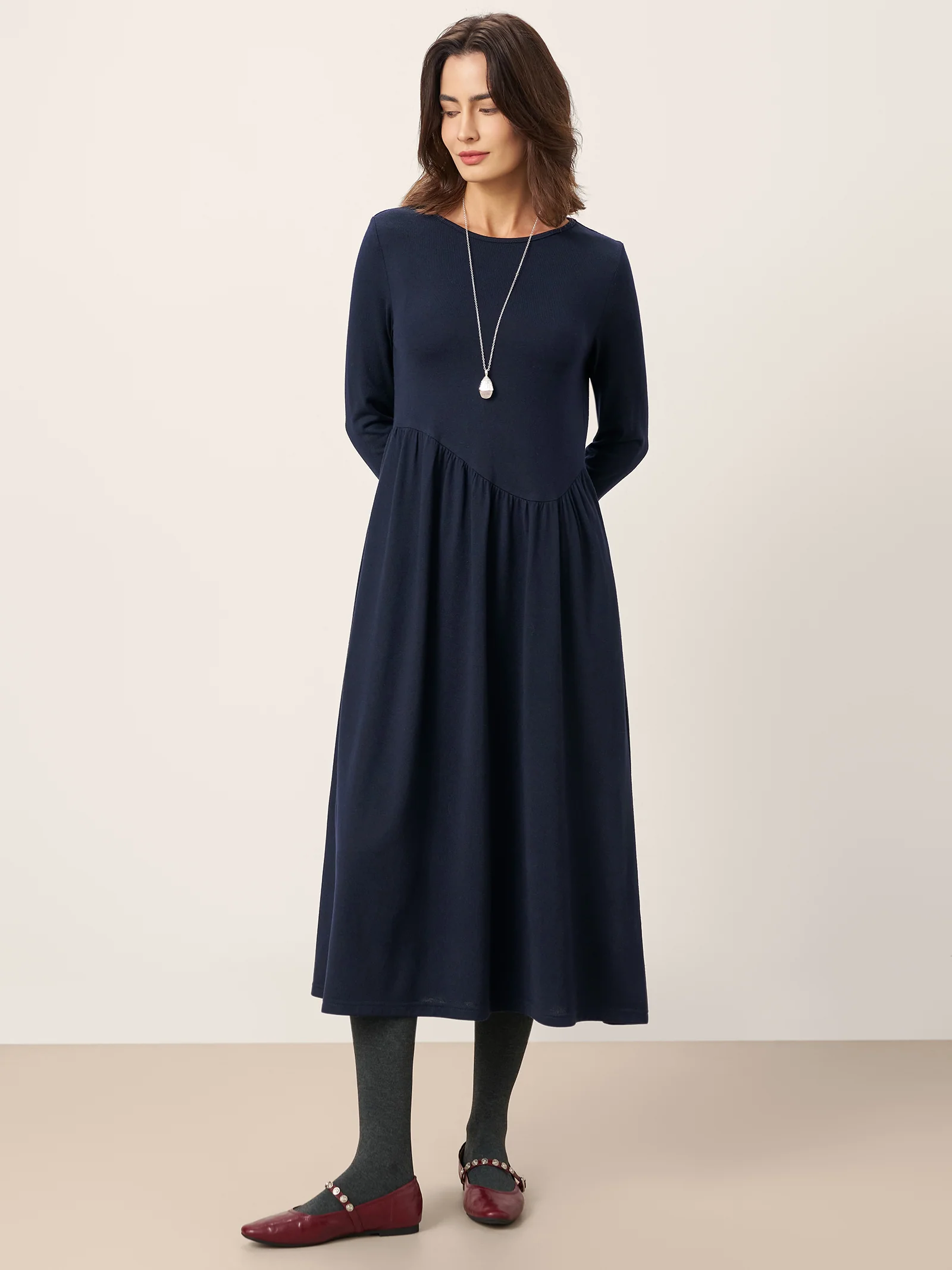 Wool Asymmetric Curved-Cut Maxi Dress CALLIE - Image 2