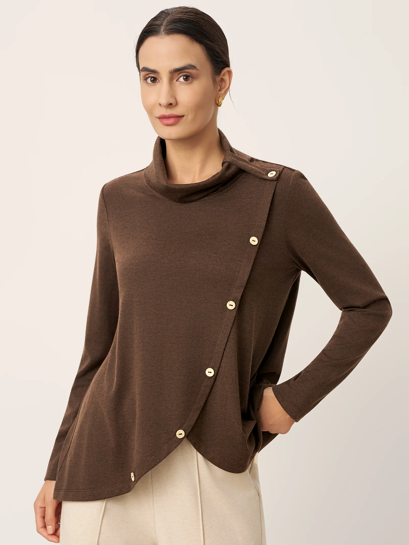 Wool Asymmetric Hem Long Sleeve Top CHARITY - Image 2